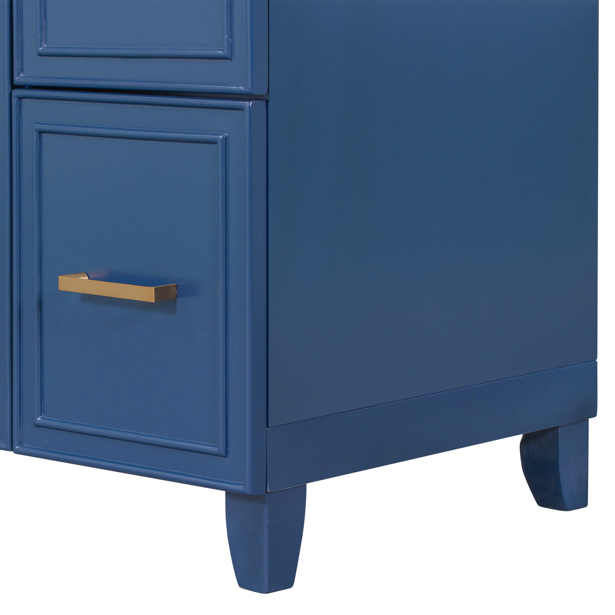 36 inch Freestanding Bath Vanity in Navy Blue with White Resin Top