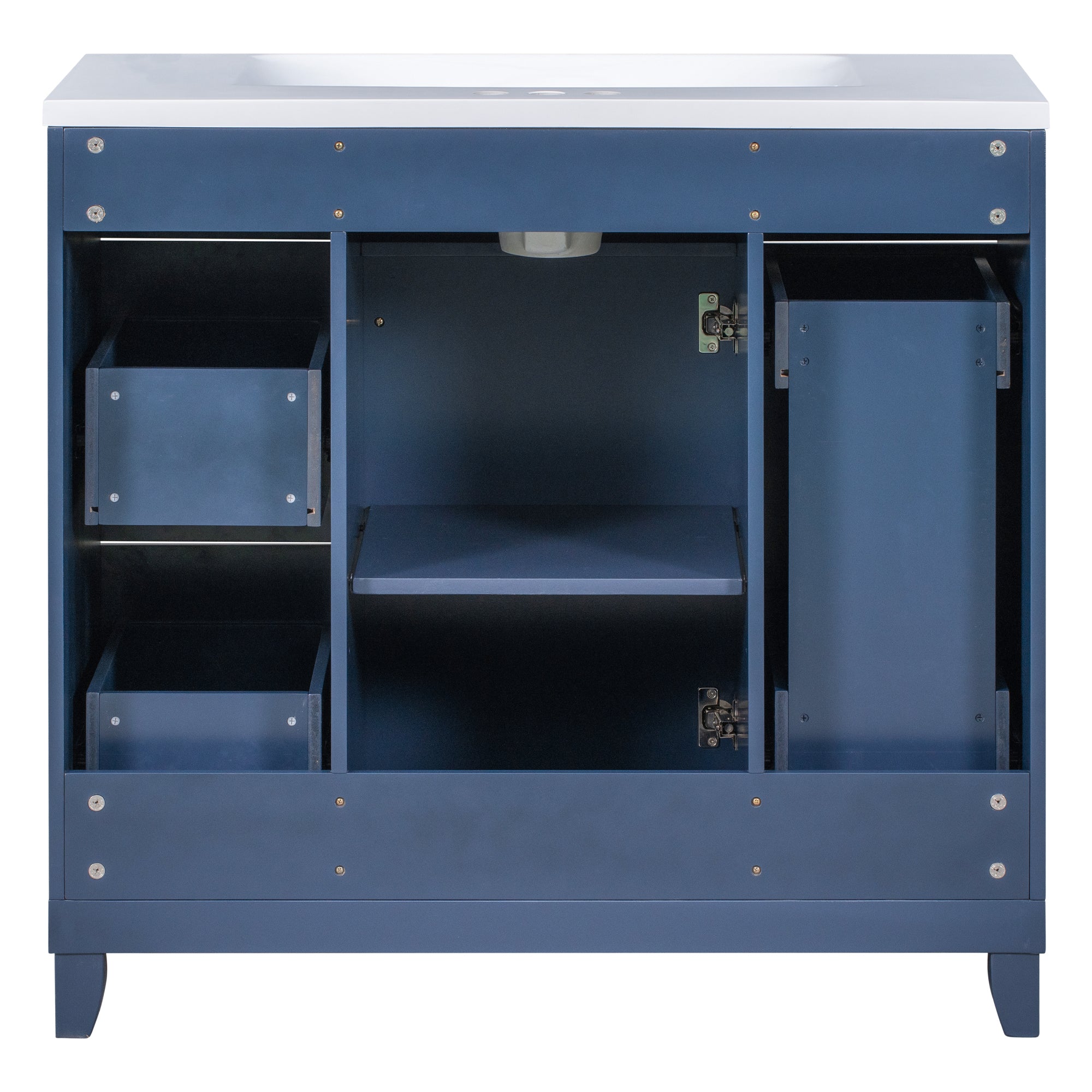 36 inch Freestanding Bath Vanity in Navy Blue with White Resin Top