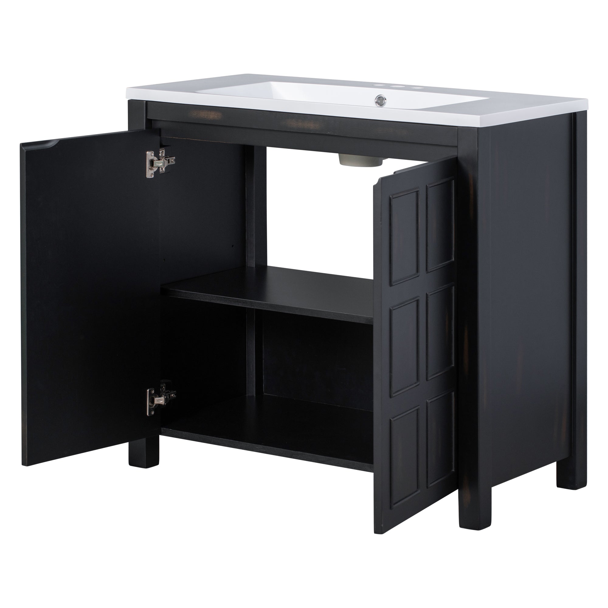 36 inch Freestanding Bath Vanity in Black with White Resin Top