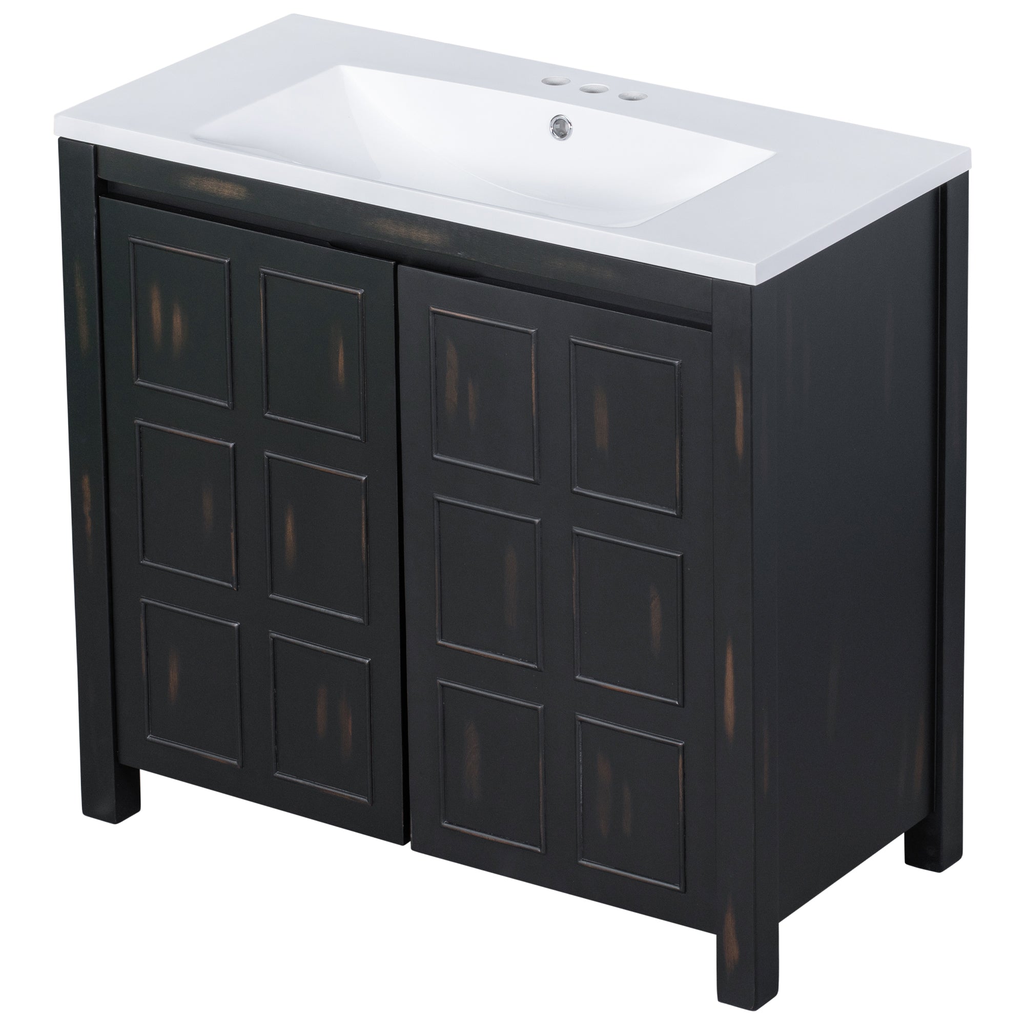 36 inch Freestanding Bath Vanity in Black with White Resin Top