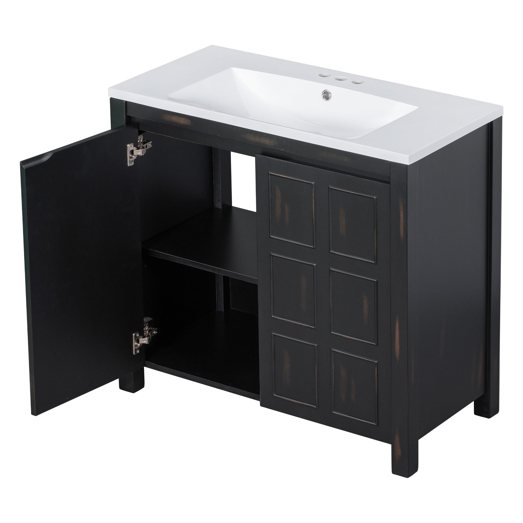 36 inch Freestanding Bath Vanity in Black with White Resin Top