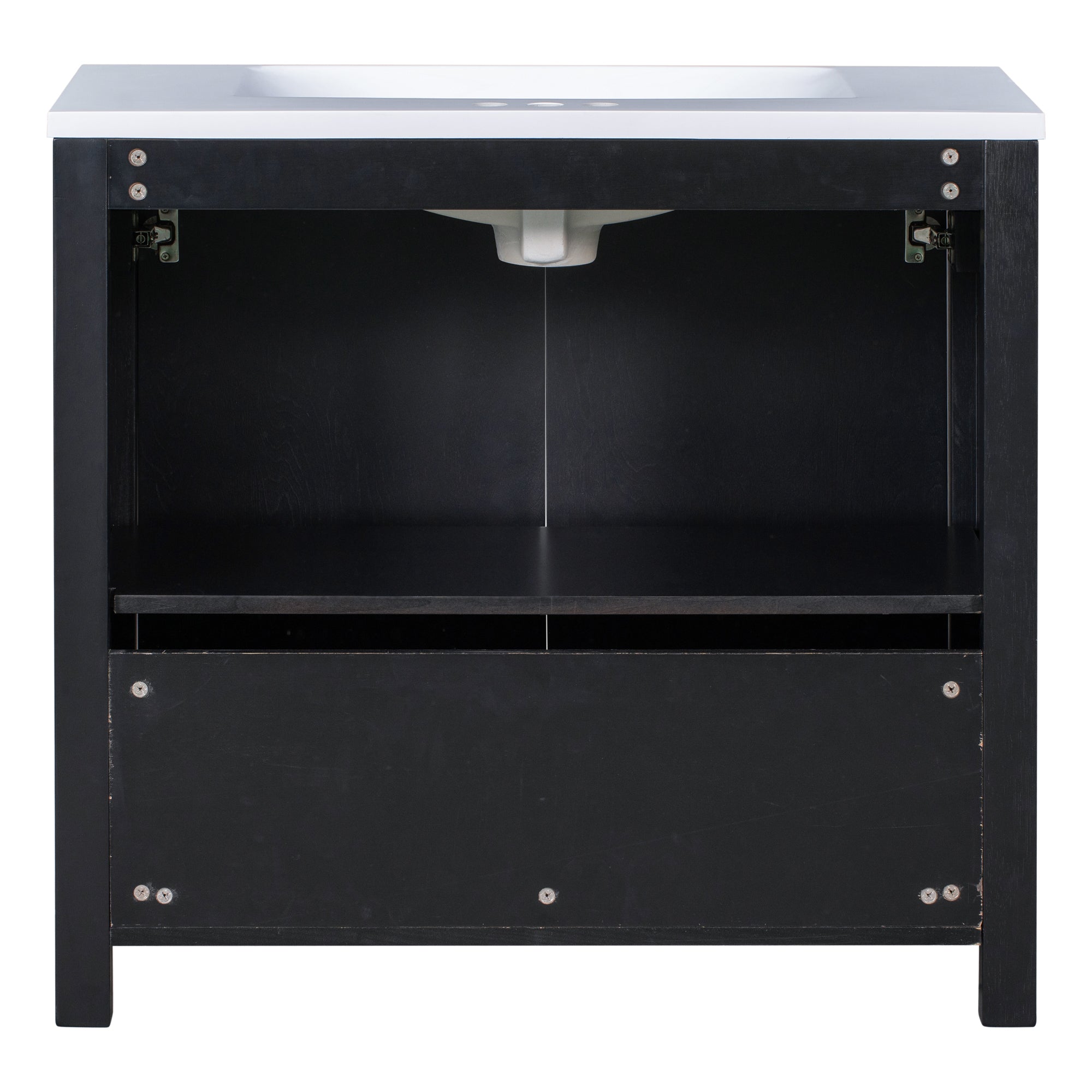 36 inch Freestanding Bath Vanity in Black with White Resin Top