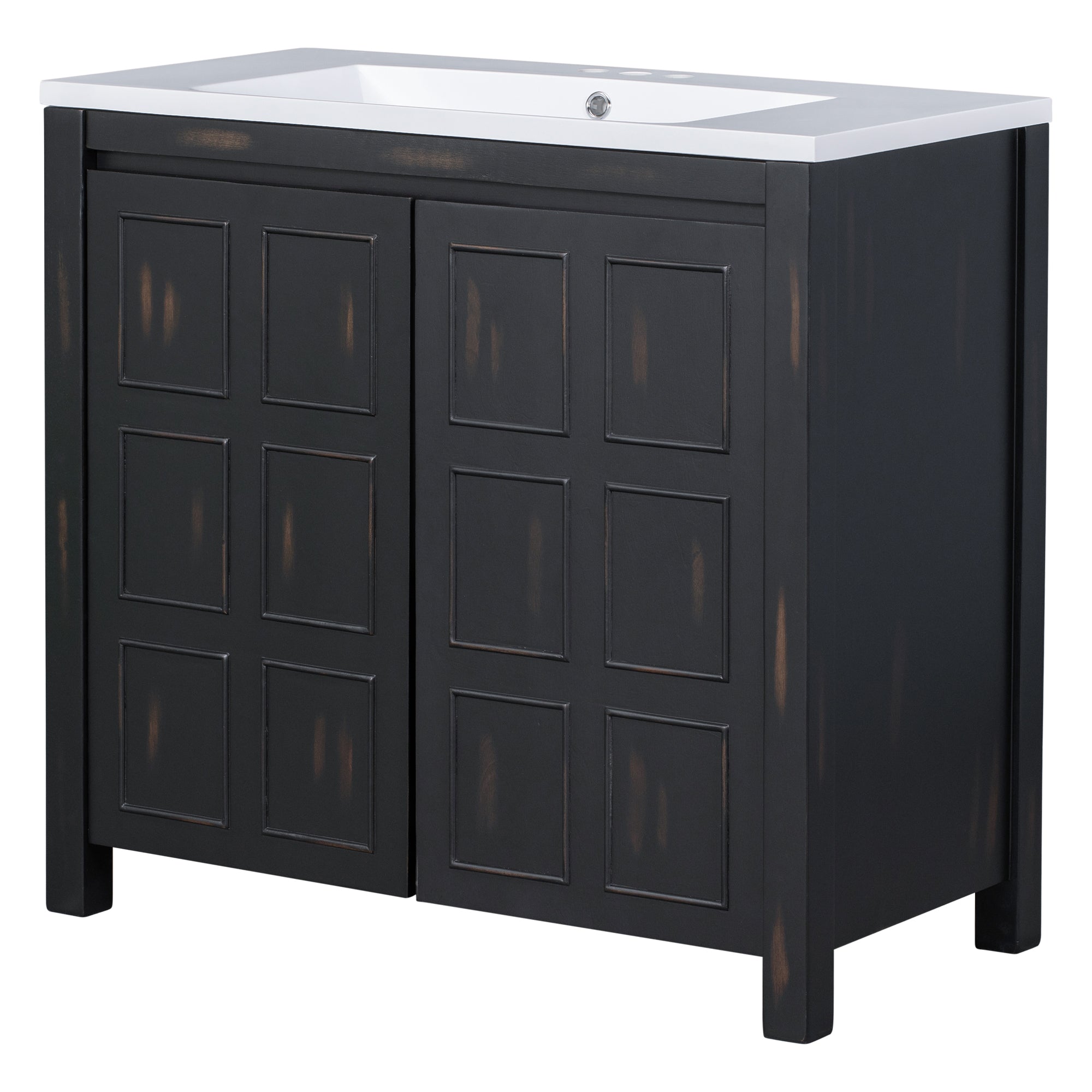 36 inch Freestanding Bath Vanity in Black with White Resin Top