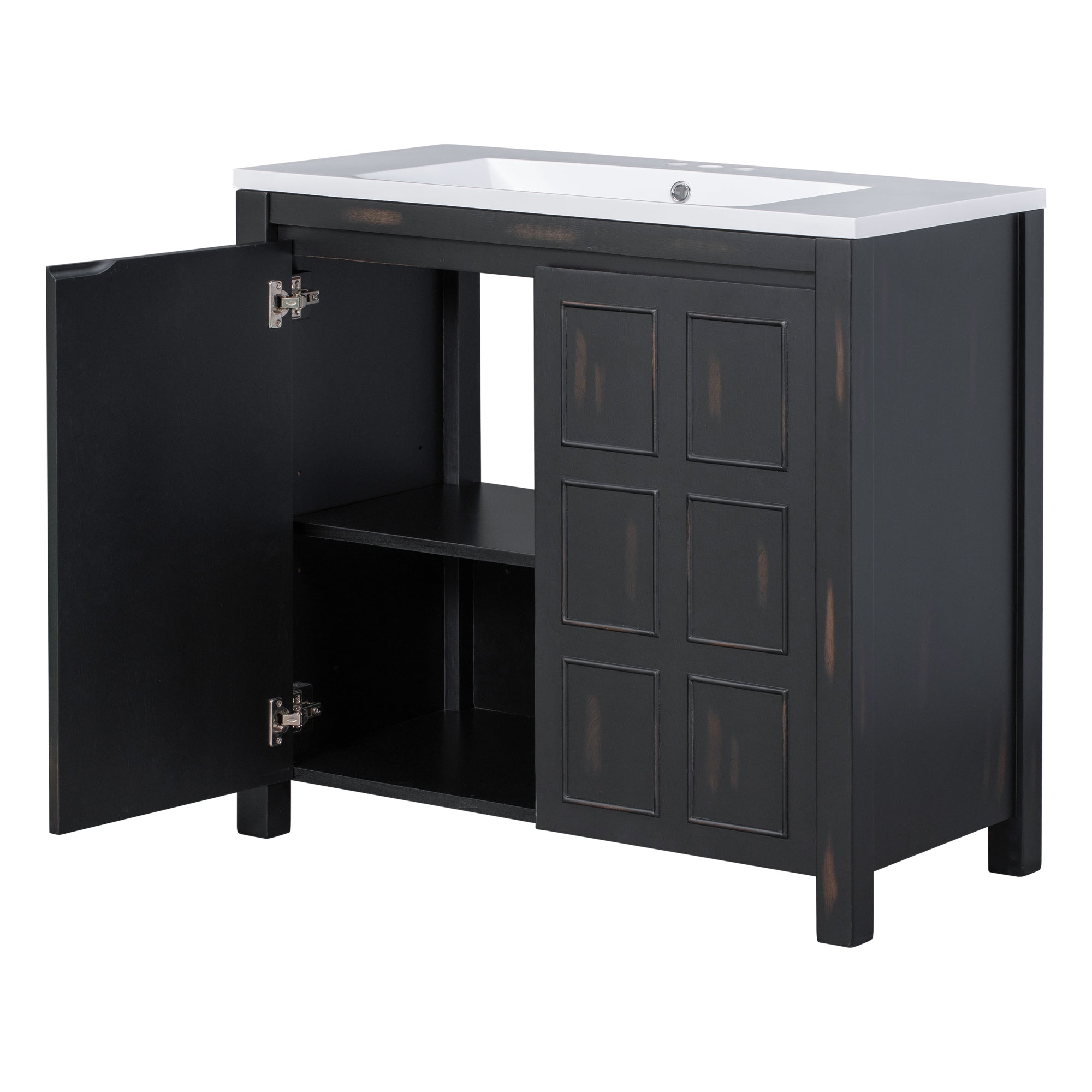 36 inch Freestanding Bath Vanity in Black with White Resin Top