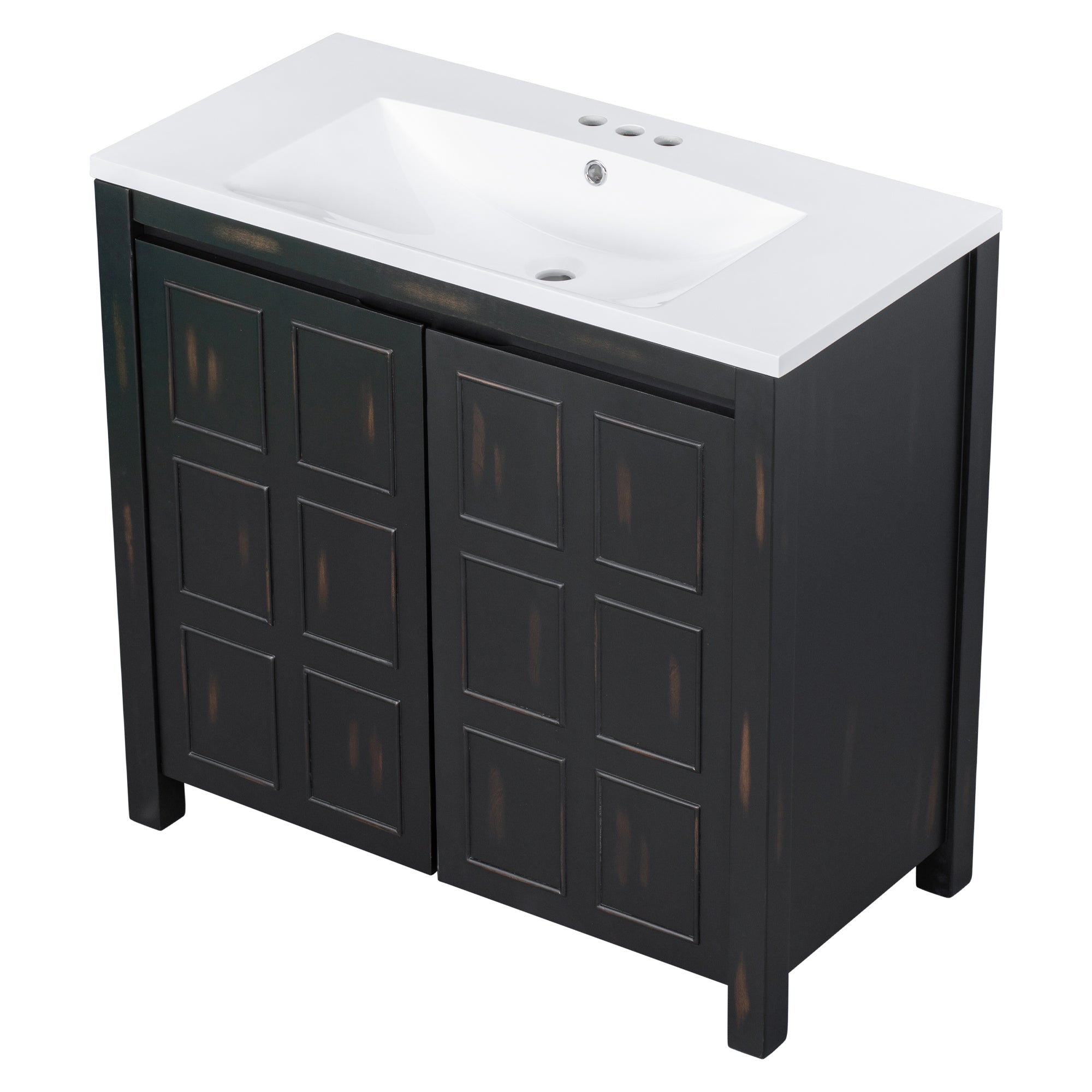 36 inch Freestanding Bath Vanity in Black with White Resin Top