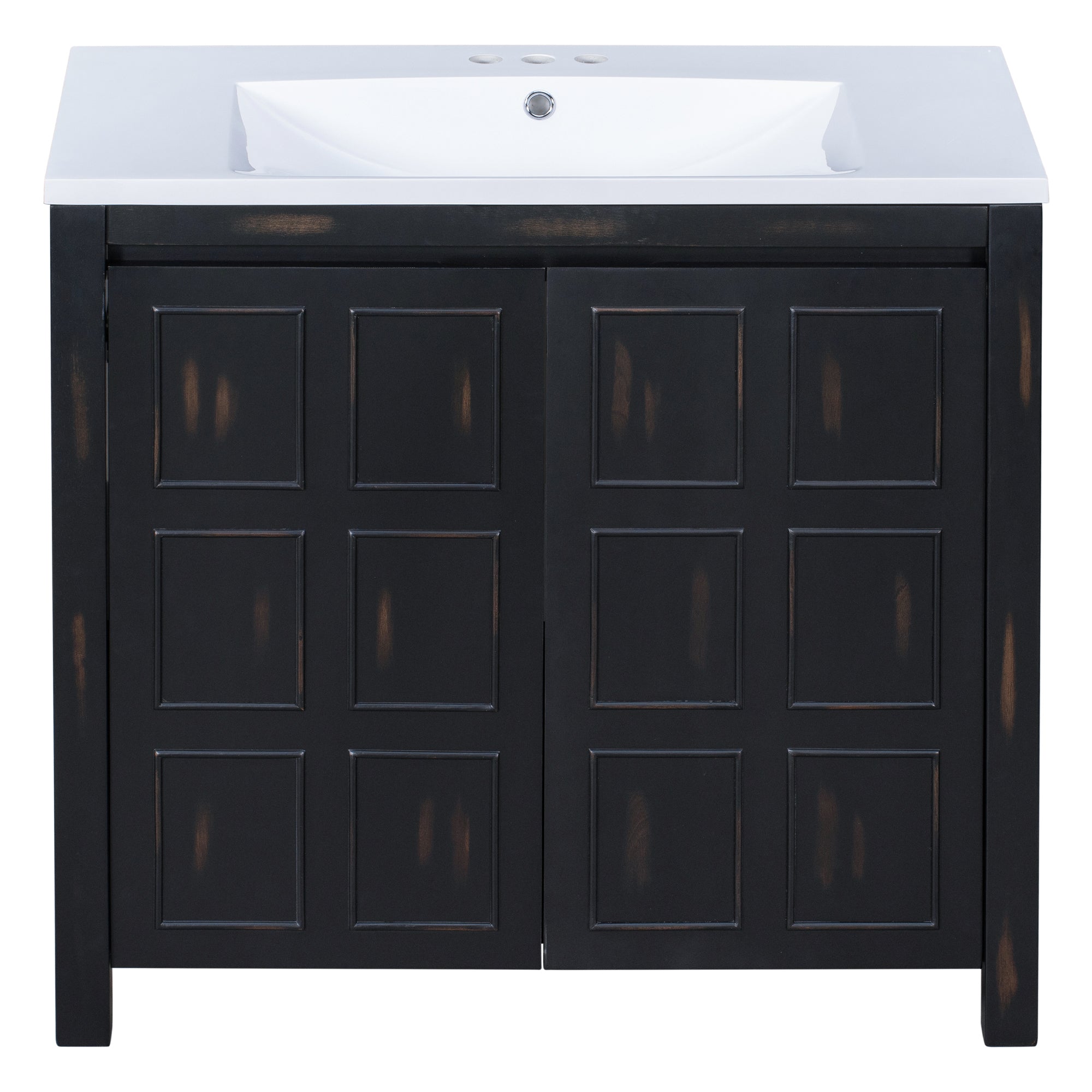 36 inch Freestanding Bath Vanity in Black with White Resin Top