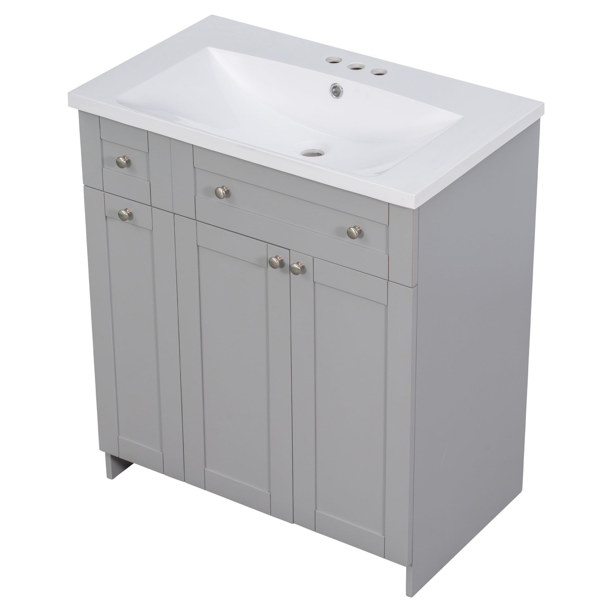 30 inch Freestanding Bath Vanity in Grey with White Resin Top