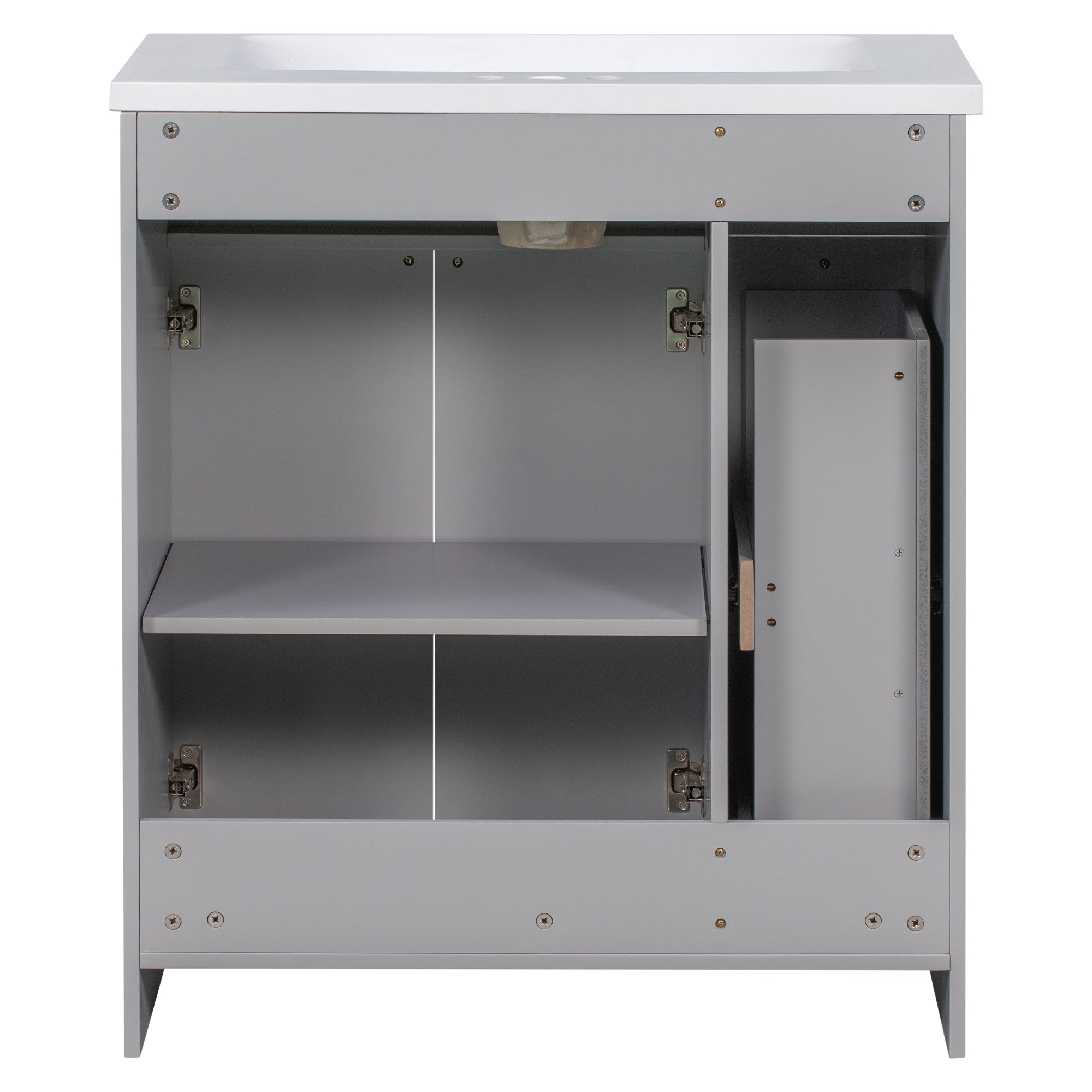 30 inch Freestanding Bath Vanity in Grey with White Resin Top