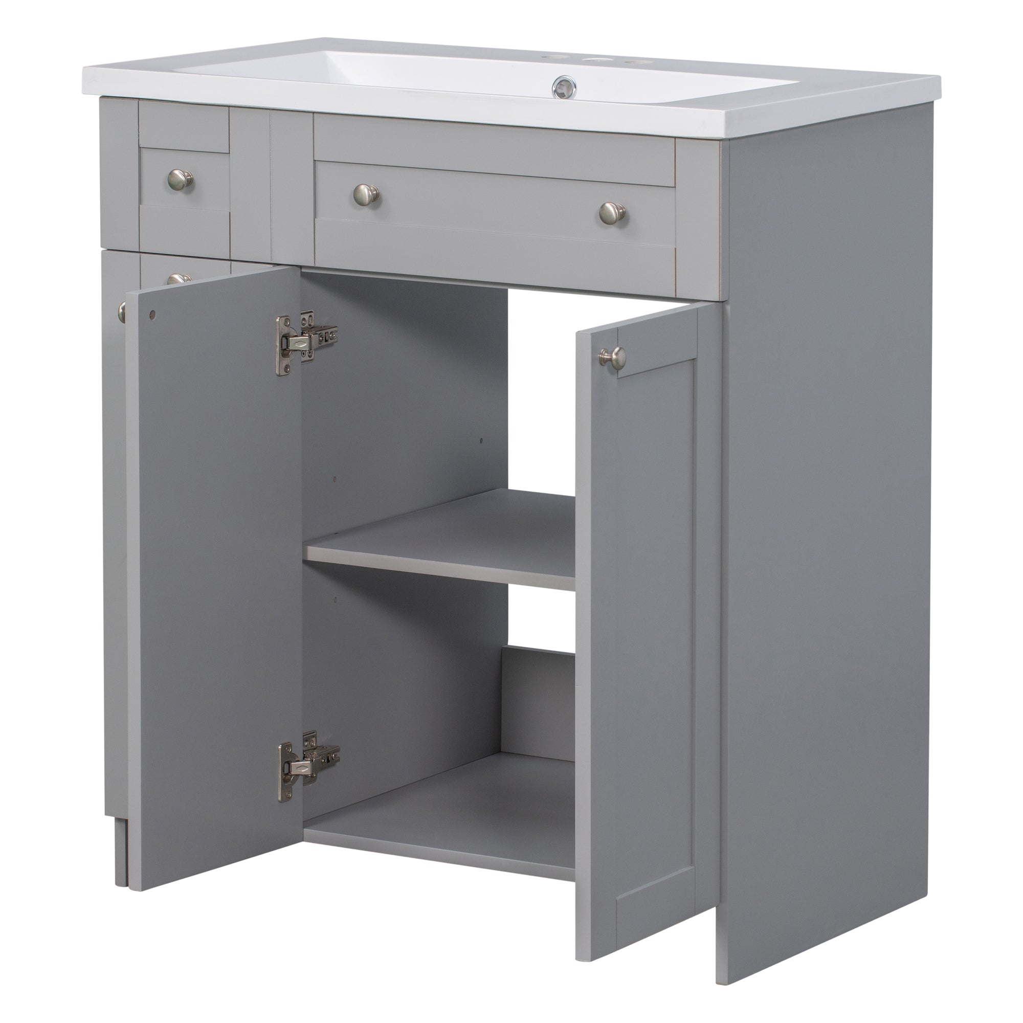 30 inch Freestanding Bath Vanity in Grey with White Resin Top
