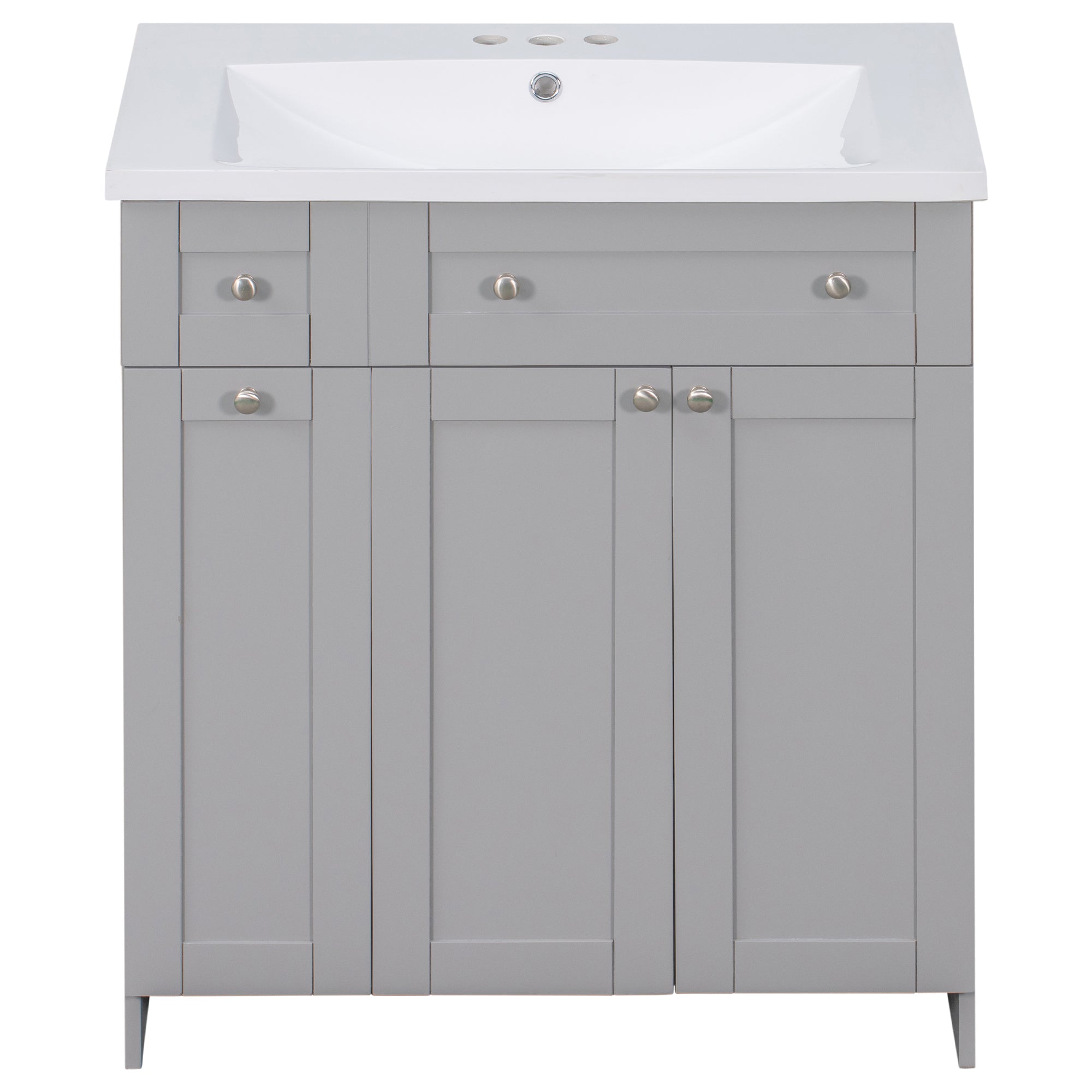 30 inch Freestanding Bath Vanity in Grey with White Resin Top