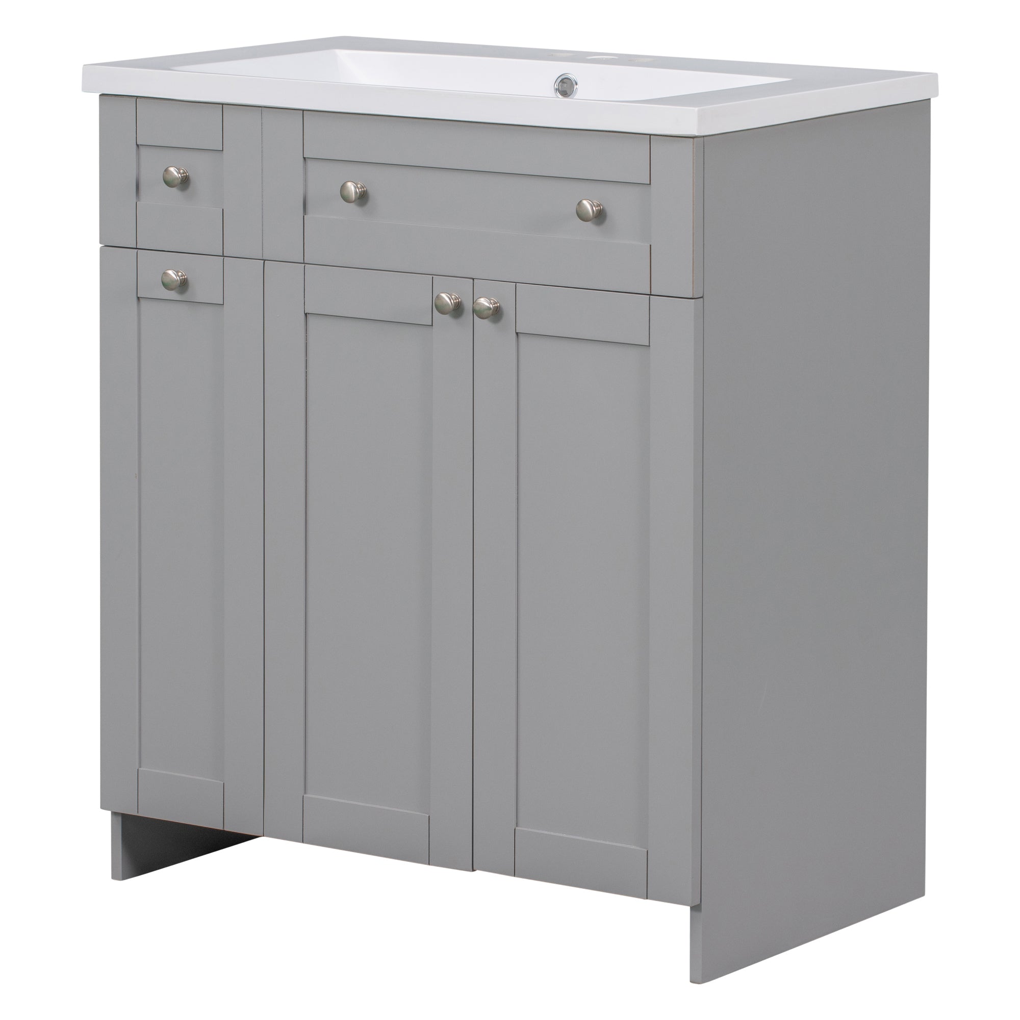 30 inch Freestanding Bath Vanity in Grey with White Resin Top
