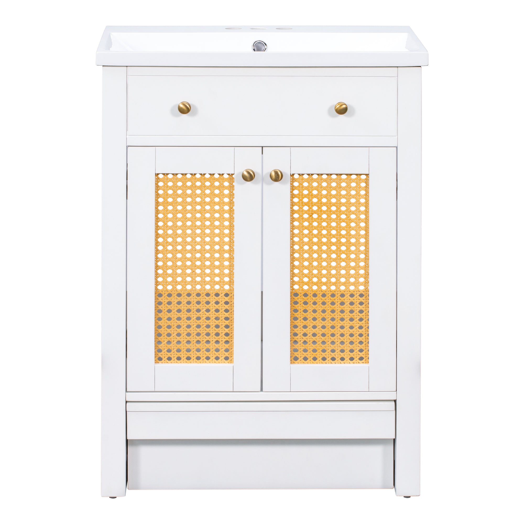 24 in. Freestanding Bath Vanity in White with White Cultured Marble Top