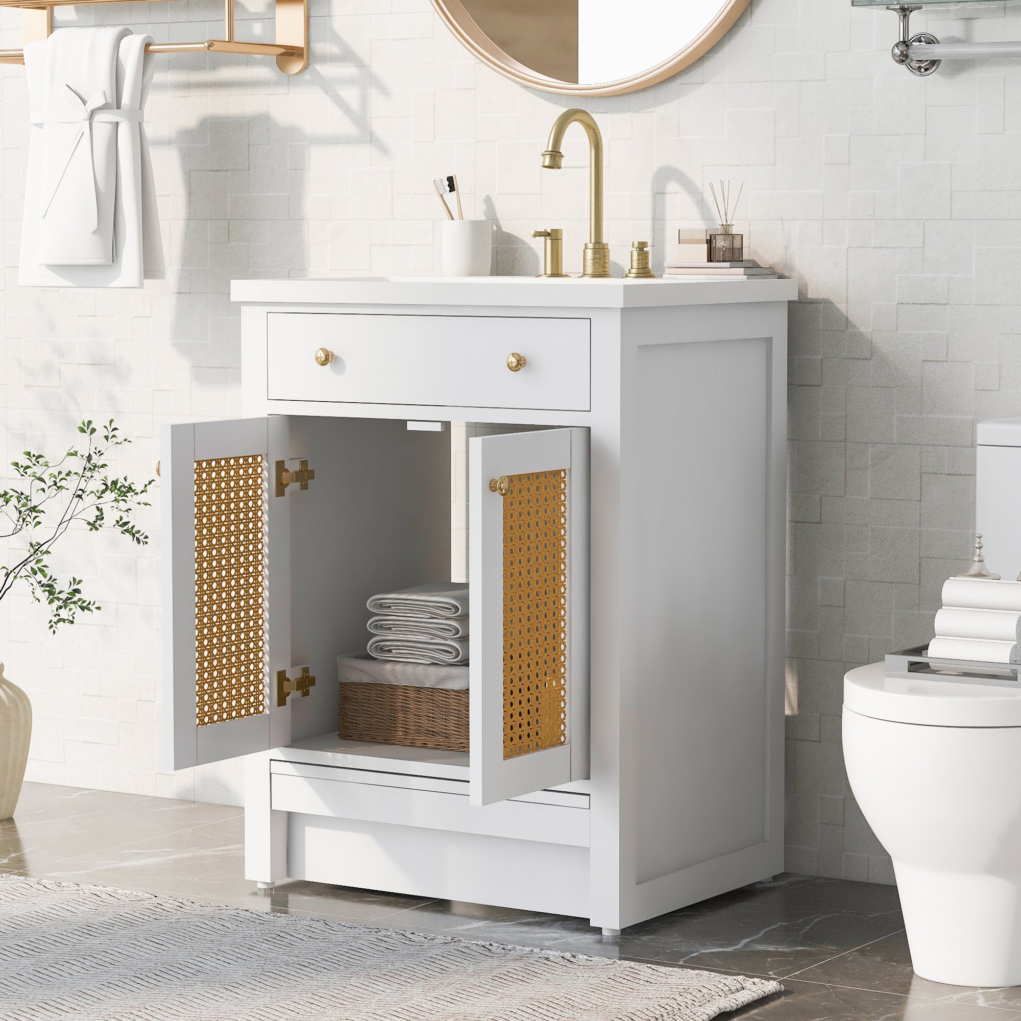 24 in. Freestanding Bath Vanity in White with White Cultured Marble Top