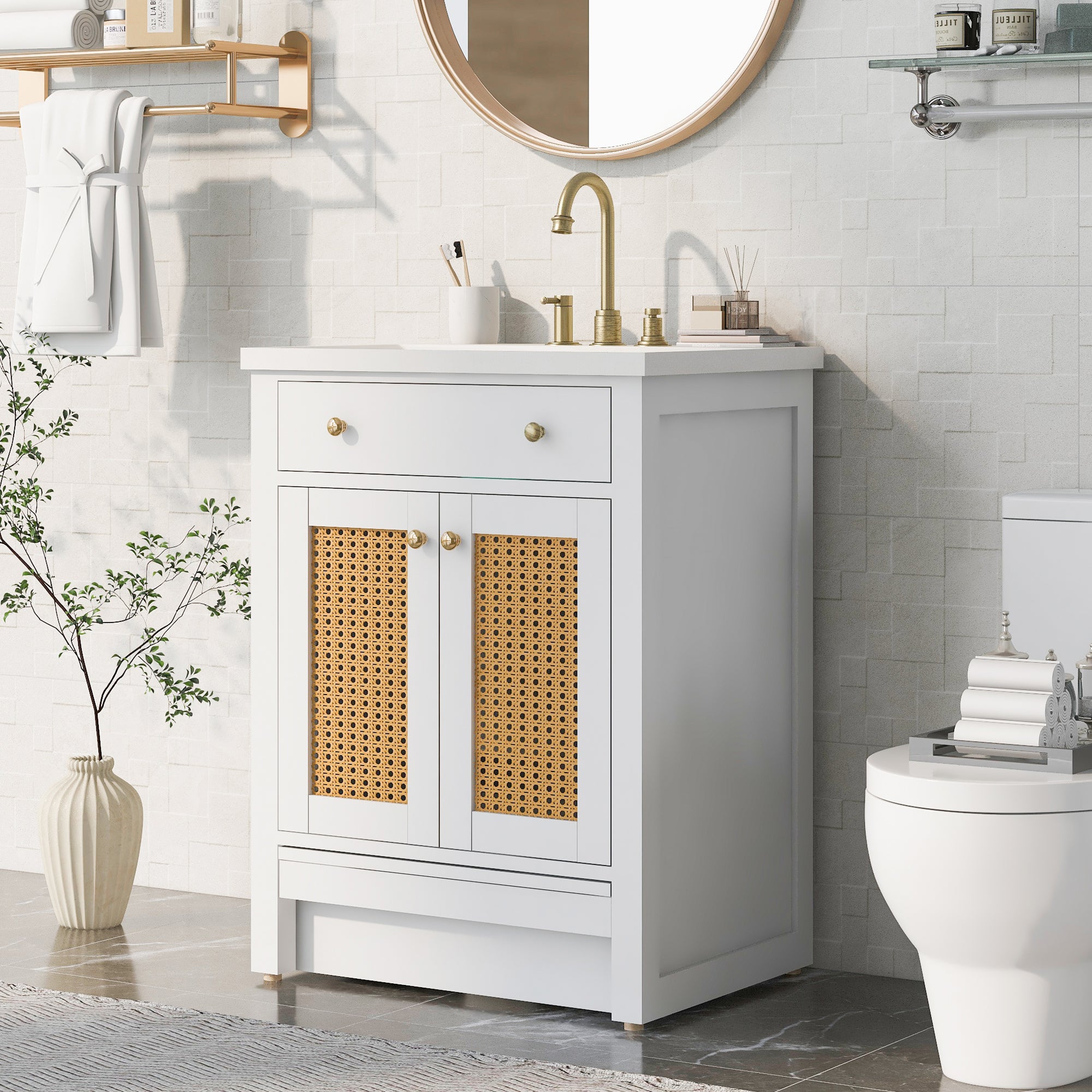 24 in. Freestanding Bath Vanity in White with White Cultured Marble Top