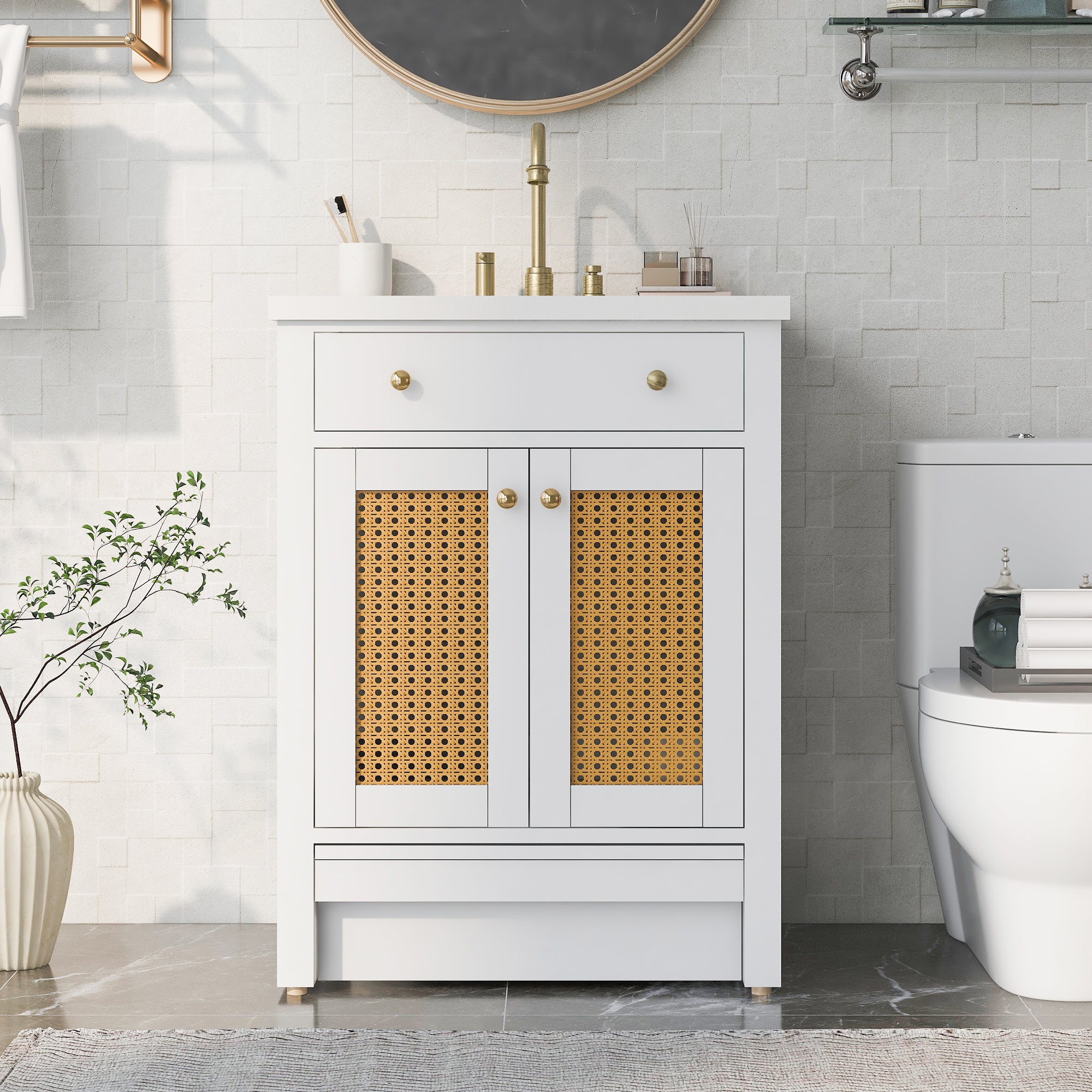 24 in. Freestanding Bath Vanity in White with White Cultured Marble Top