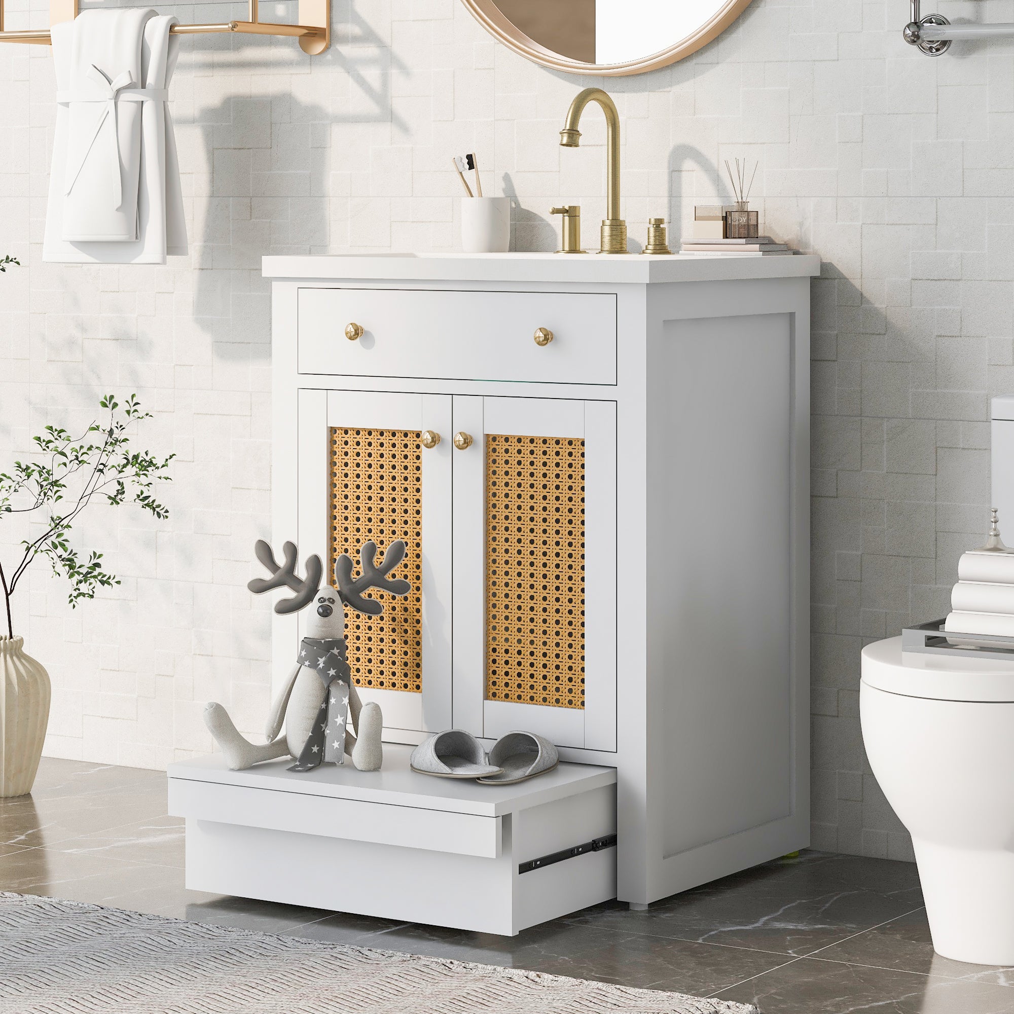 24 in. Freestanding Bath Vanity in White with White Cultured Marble Top