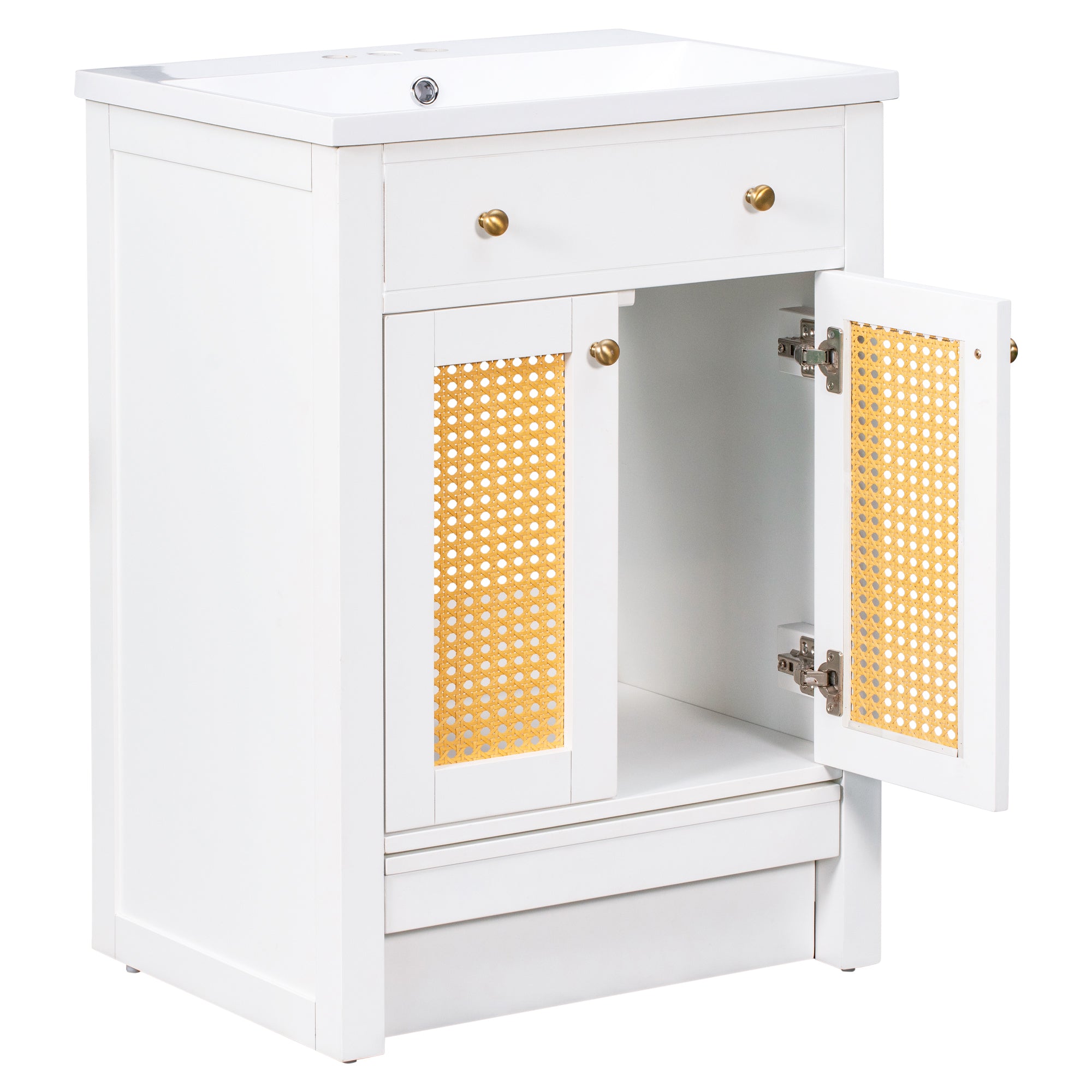 24 in. Freestanding Bath Vanity in White with White Cultured Marble Top