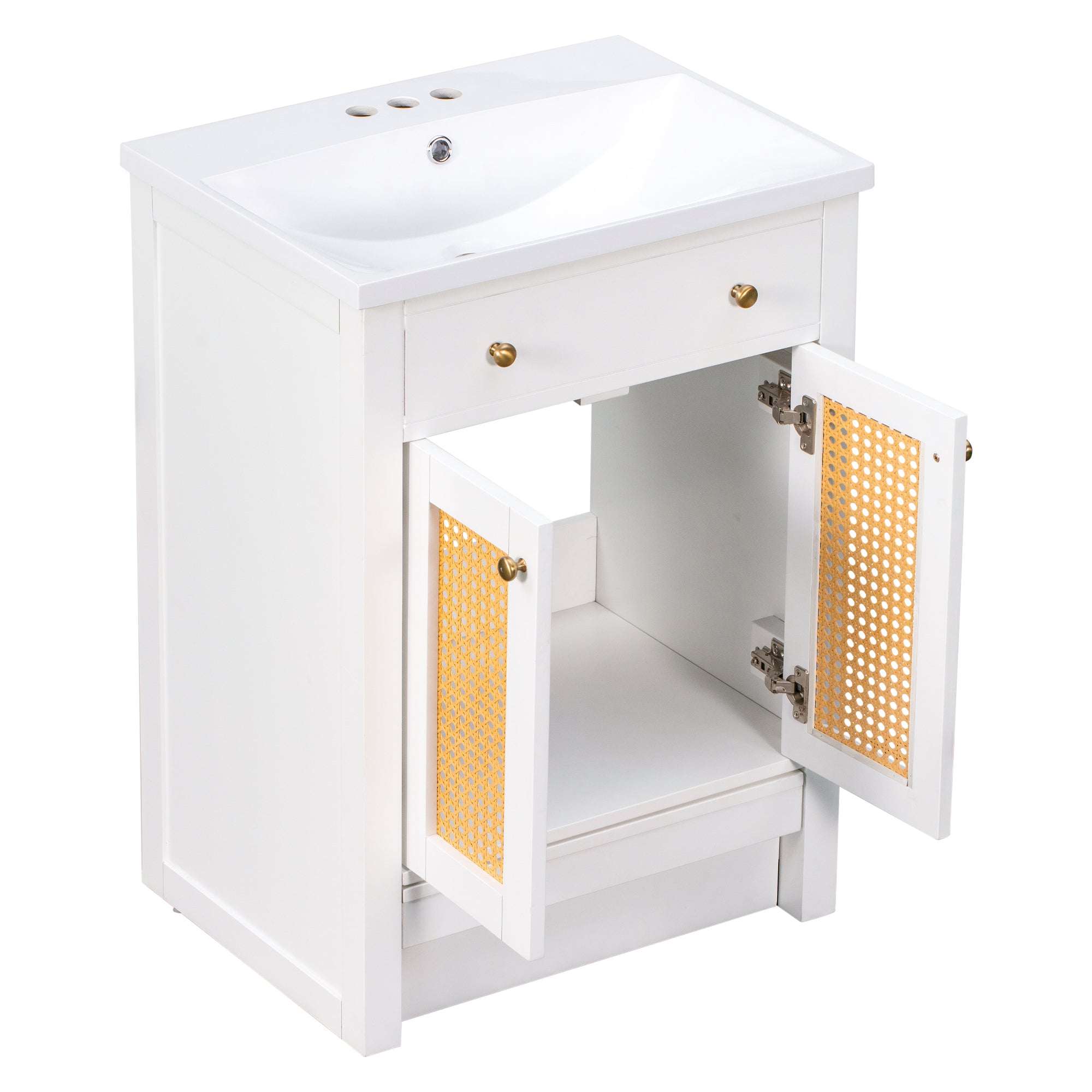 24 in. Freestanding Bath Vanity in White with White Cultured Marble Top
