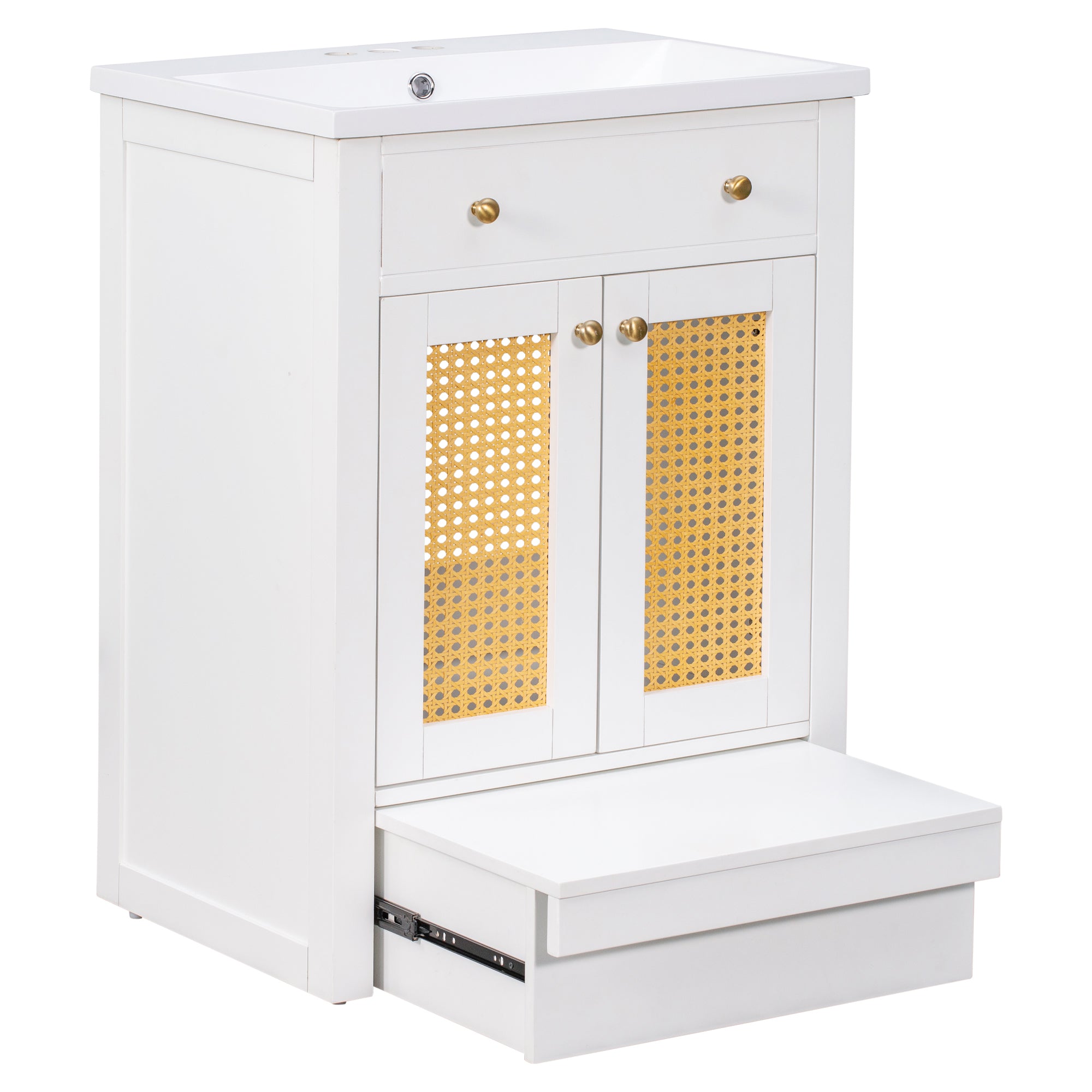 24 in. Freestanding Bath Vanity in White with White Cultured Marble Top