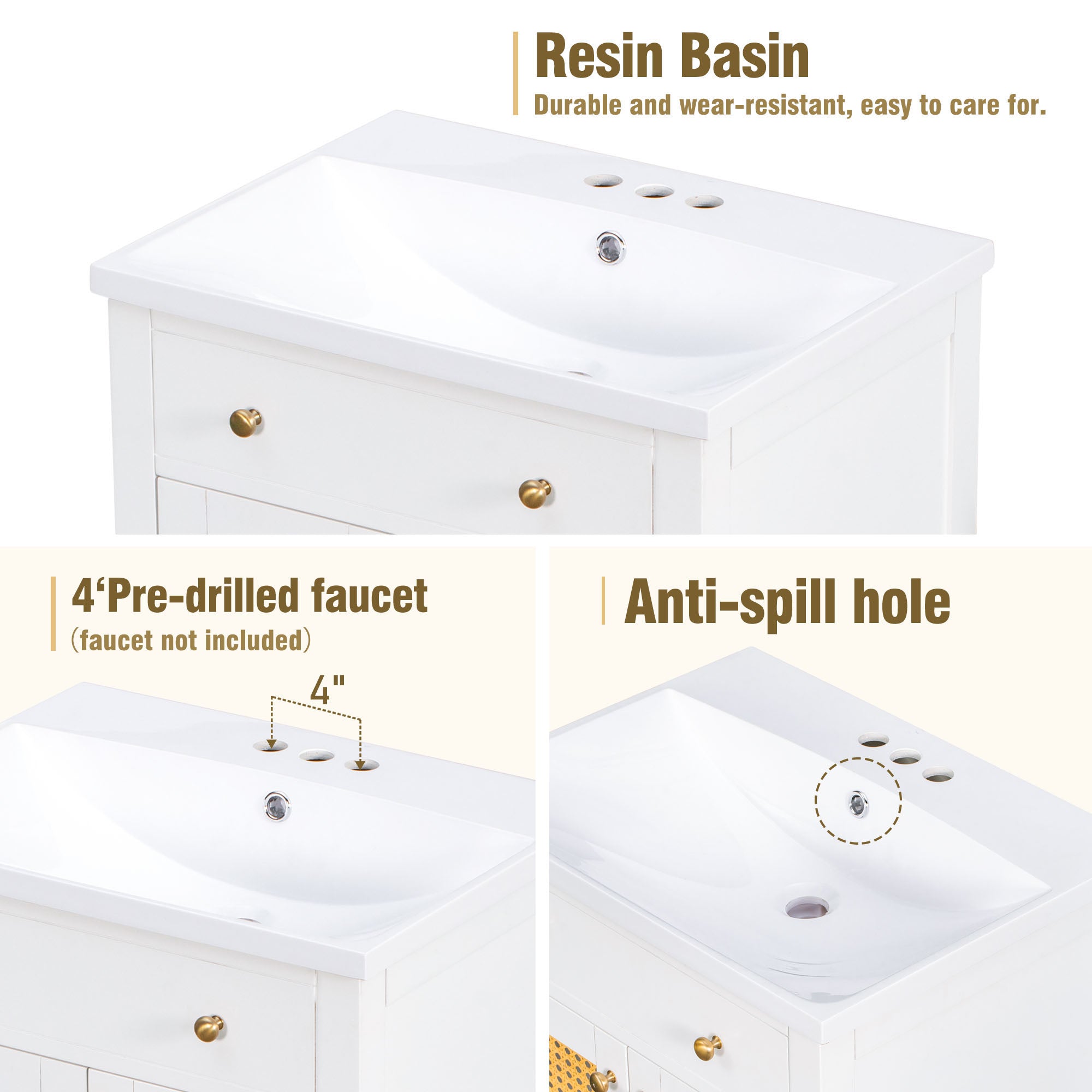 24 in. Freestanding Bath Vanity in White with White Cultured Marble Top