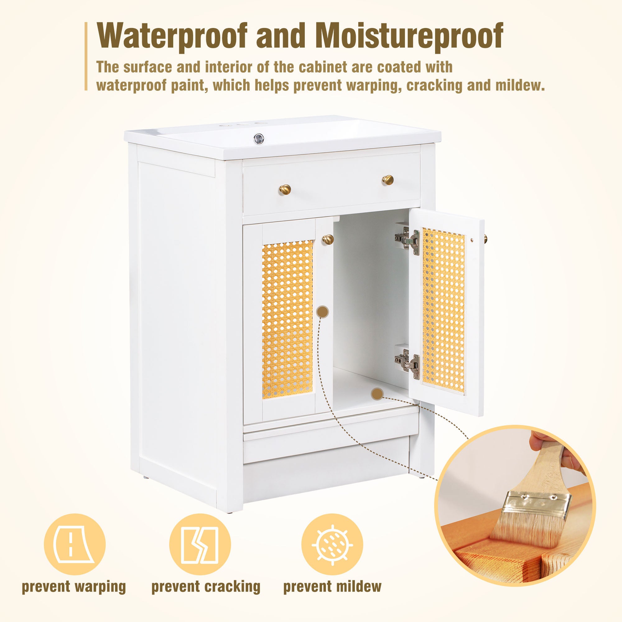 24 in. Freestanding Bath Vanity in White with White Cultured Marble Top