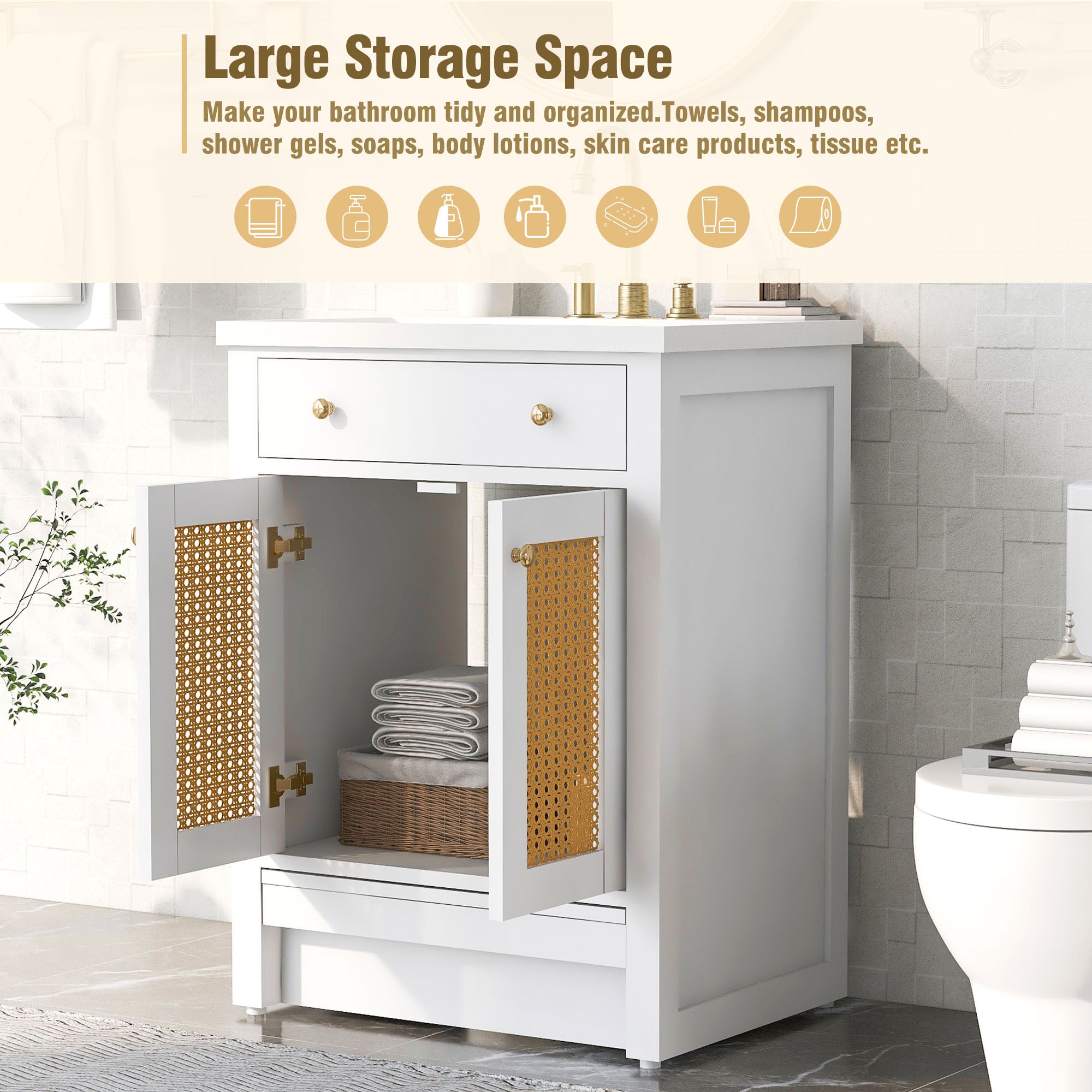 24 in. Freestanding Bath Vanity in White with White Cultured Marble Top