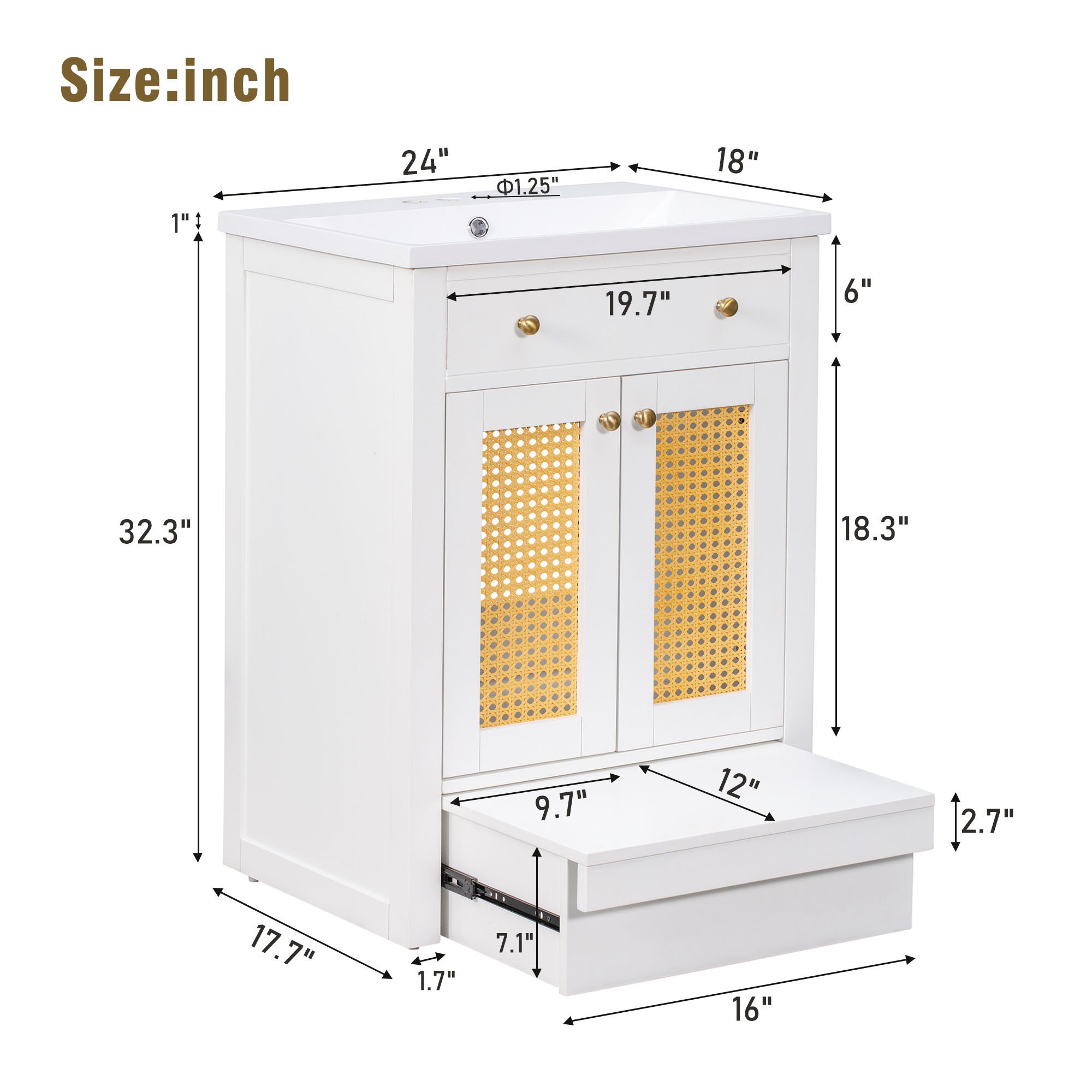 24 in. Freestanding Bath Vanity in White with White Cultured Marble Top