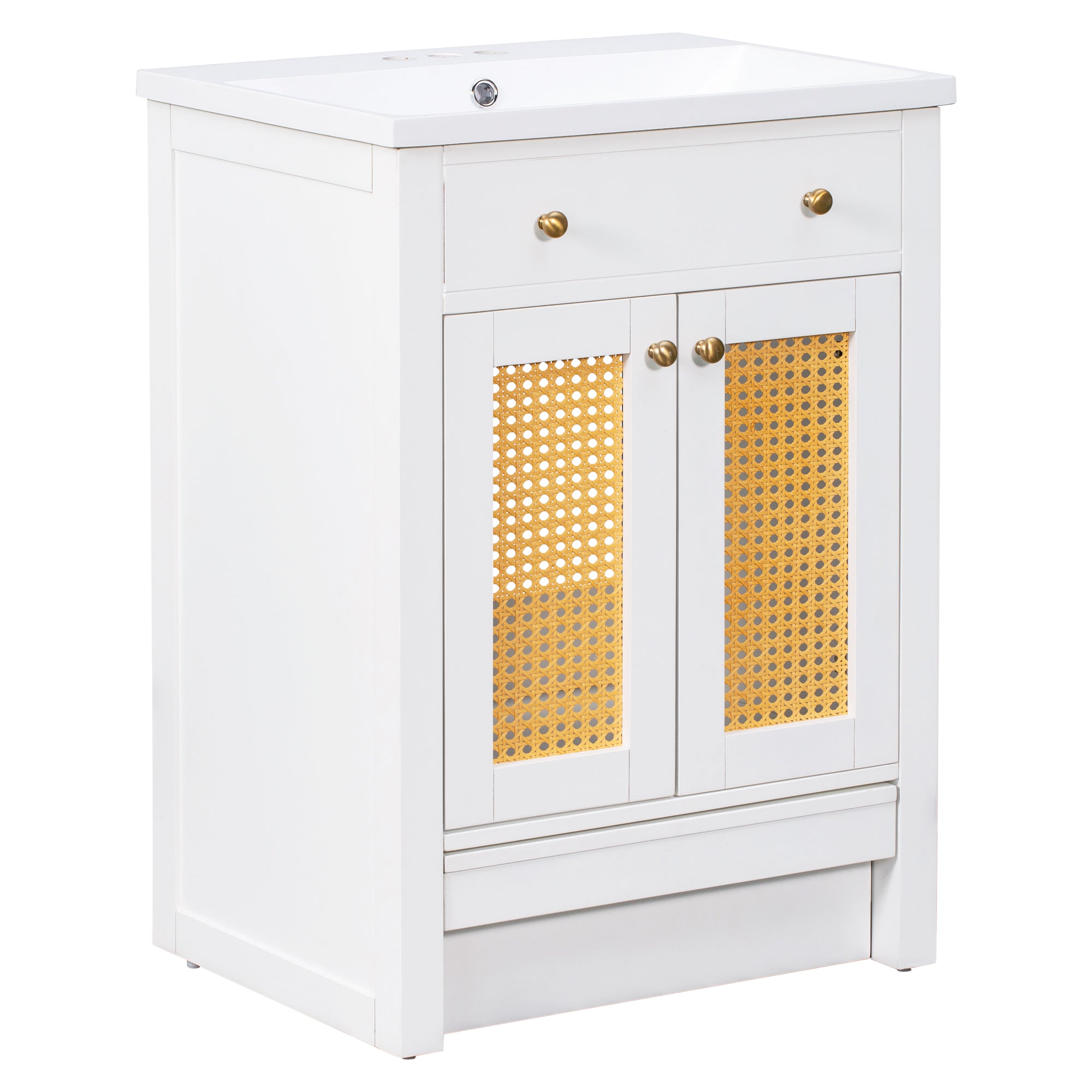 24 in. Freestanding Bath Vanity in White with White Cultured Marble Top