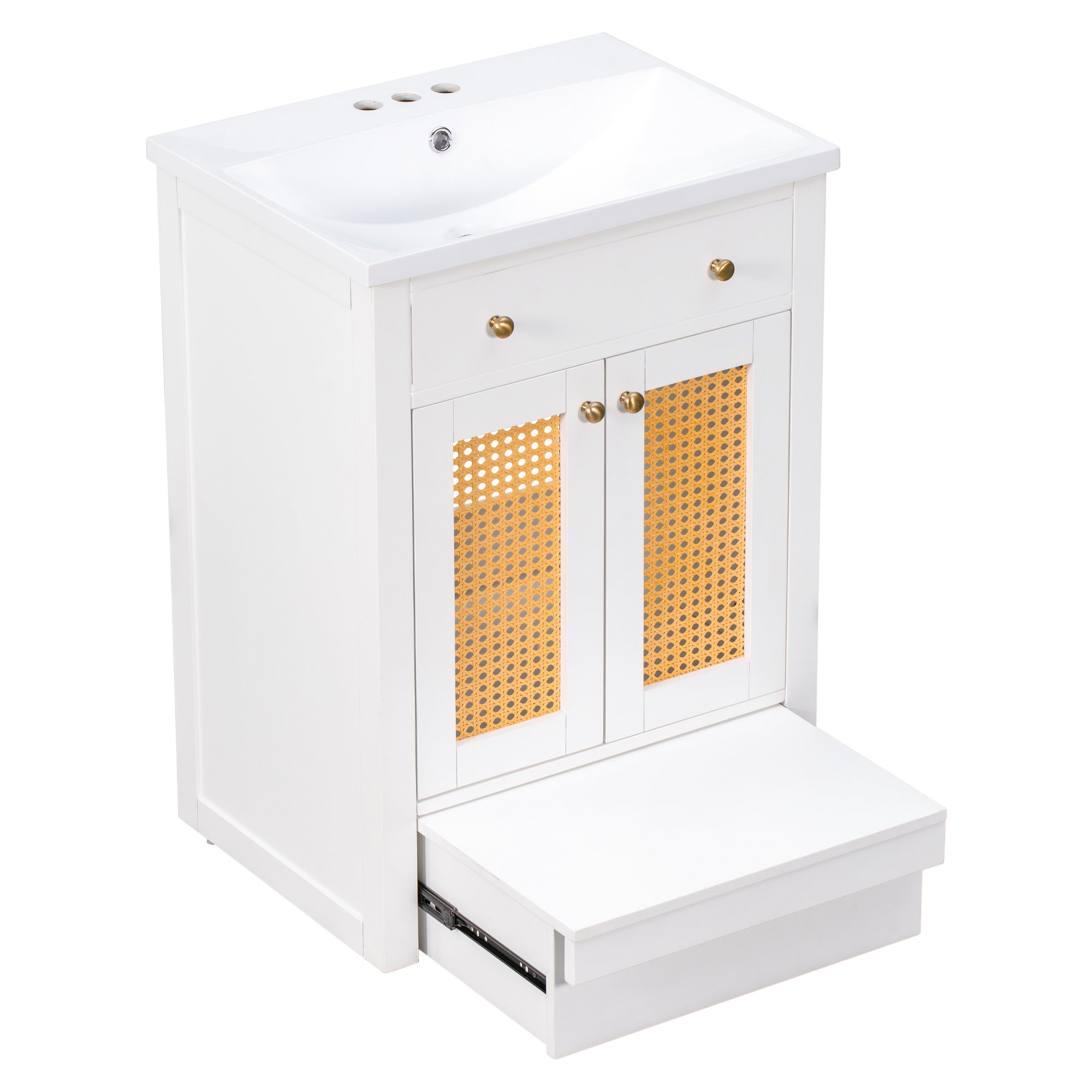 24 in. Freestanding Bath Vanity in White with White Cultured Marble Top