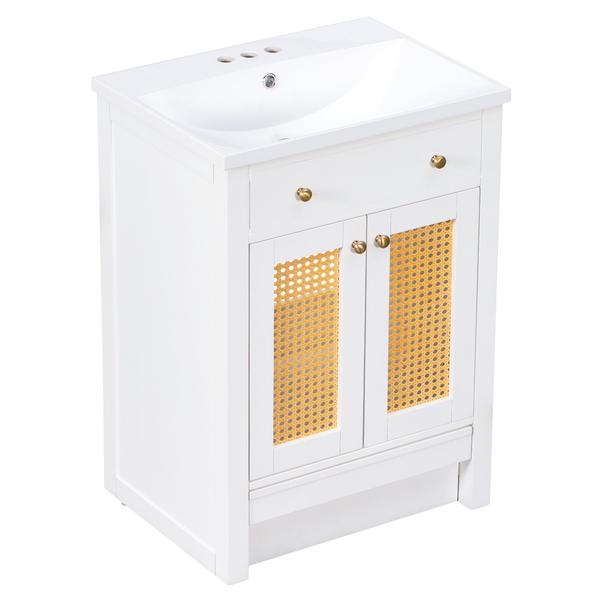 24 in. Freestanding Bath Vanity in White with White Cultured Marble Top