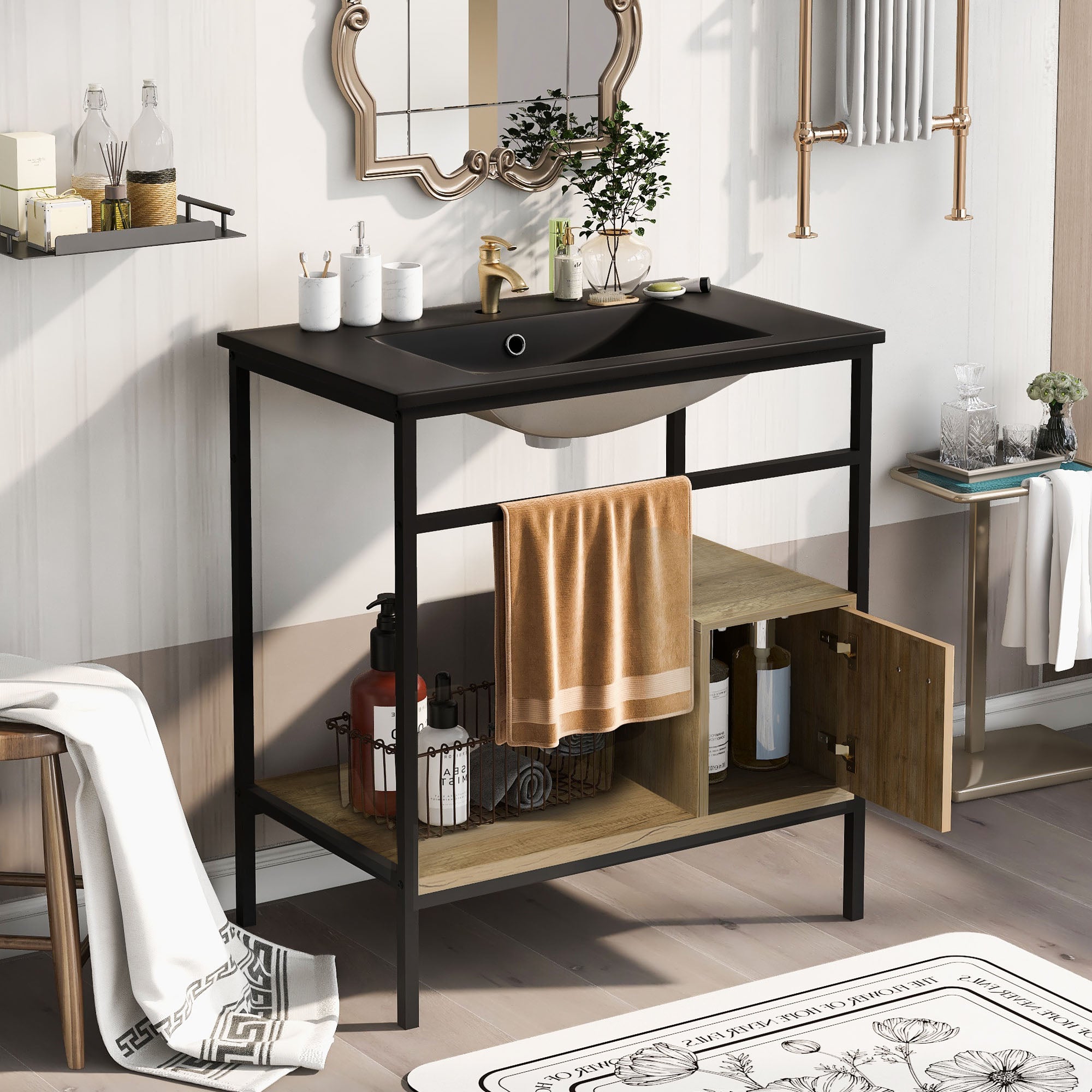 30 in. Freestanding Bath Vanity in Black with Black Cultured Marble Top