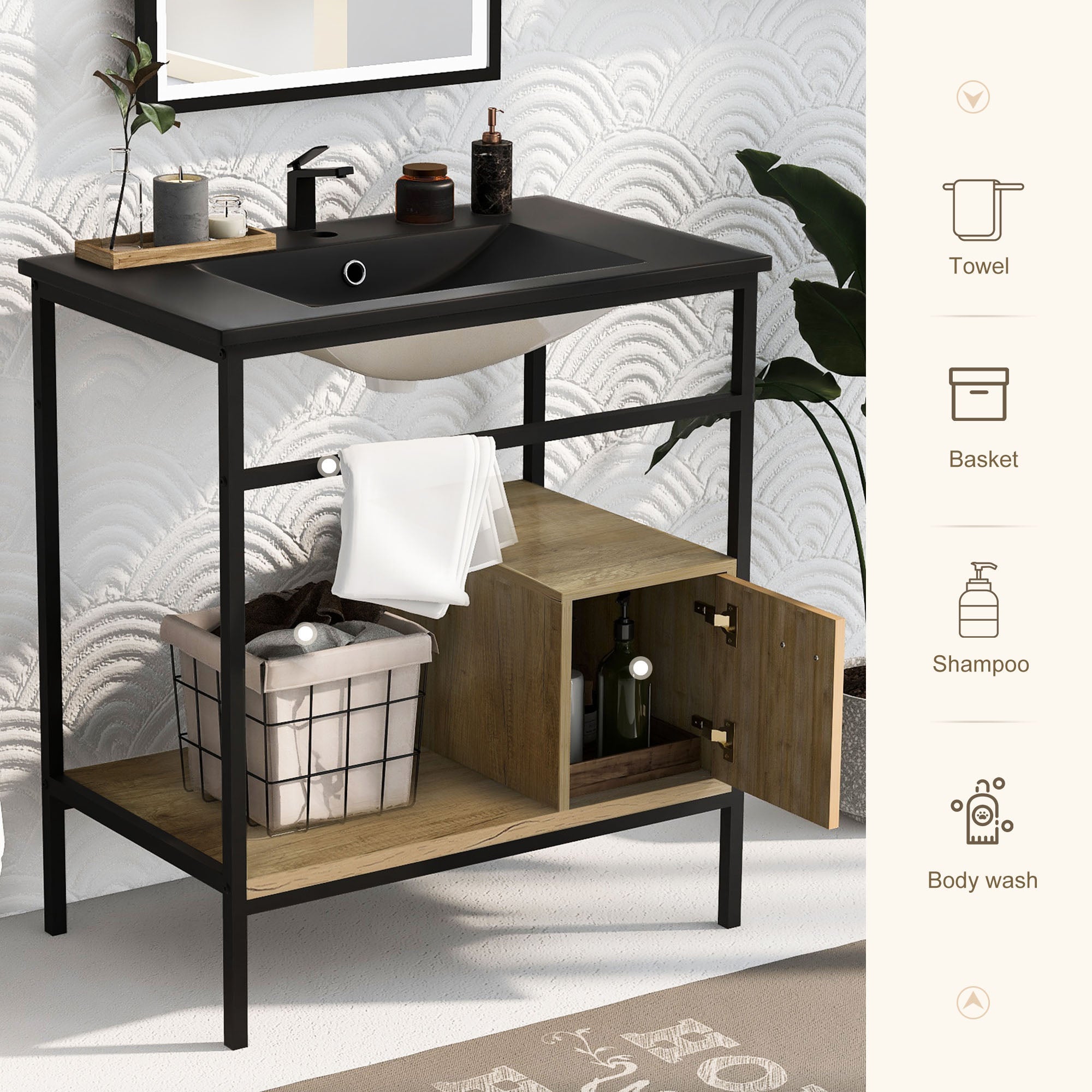30 in. Freestanding Bath Vanity in Black with Black Cultured Marble Top