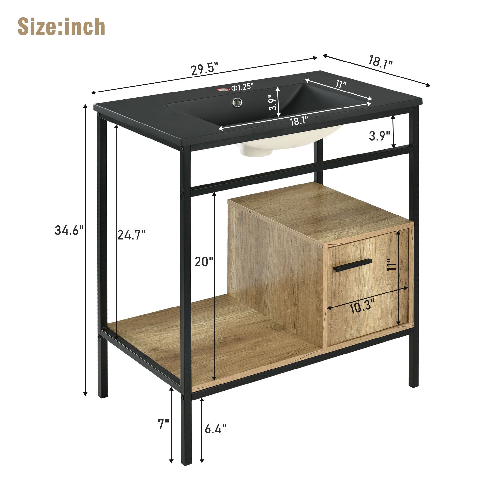 30 in. Freestanding Bath Vanity in Black with Black Cultured Marble Top