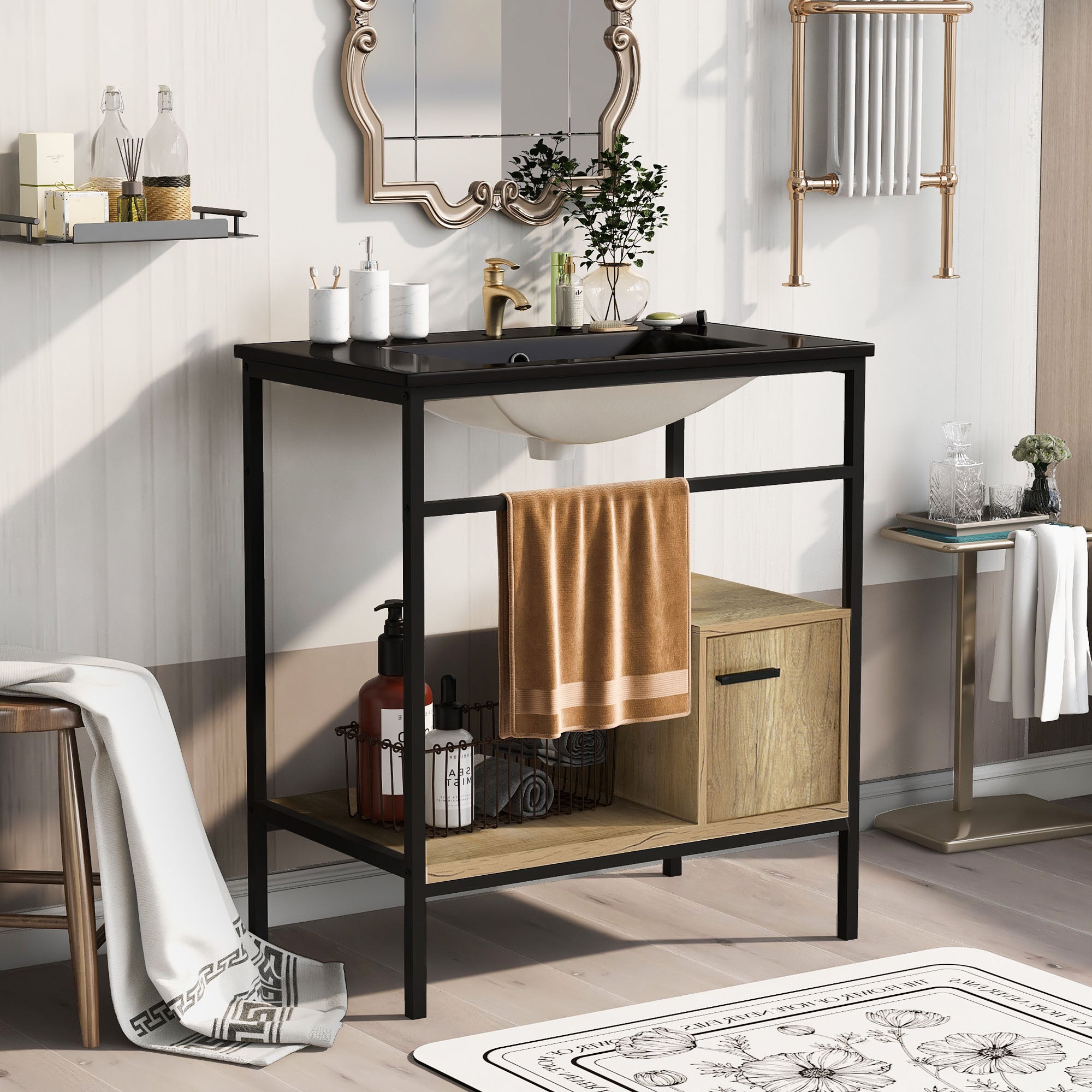 30 in. Freestanding Bath Vanity in Black with Black Cultured Marble Top