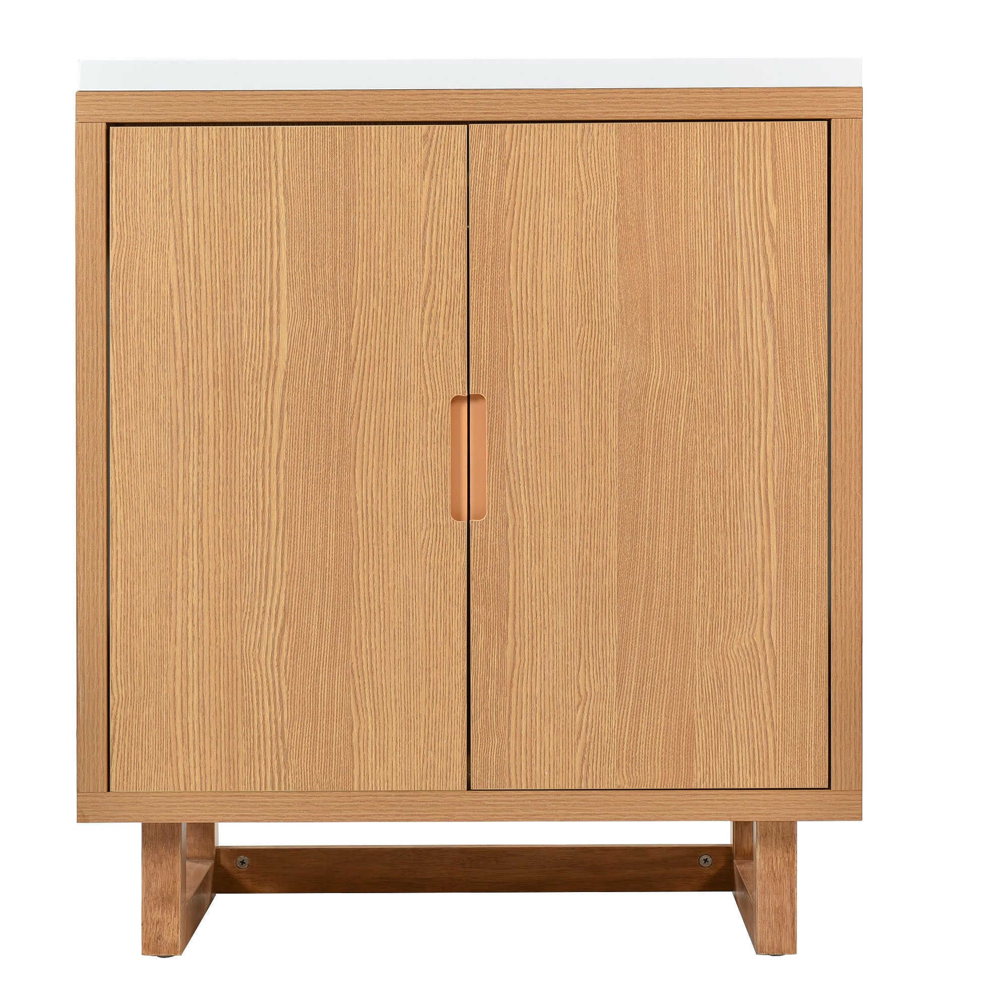 30 inch Solid Wood Freestanding Bathroom Vanity Set in Burly Wood with White Integrated Resin Sink