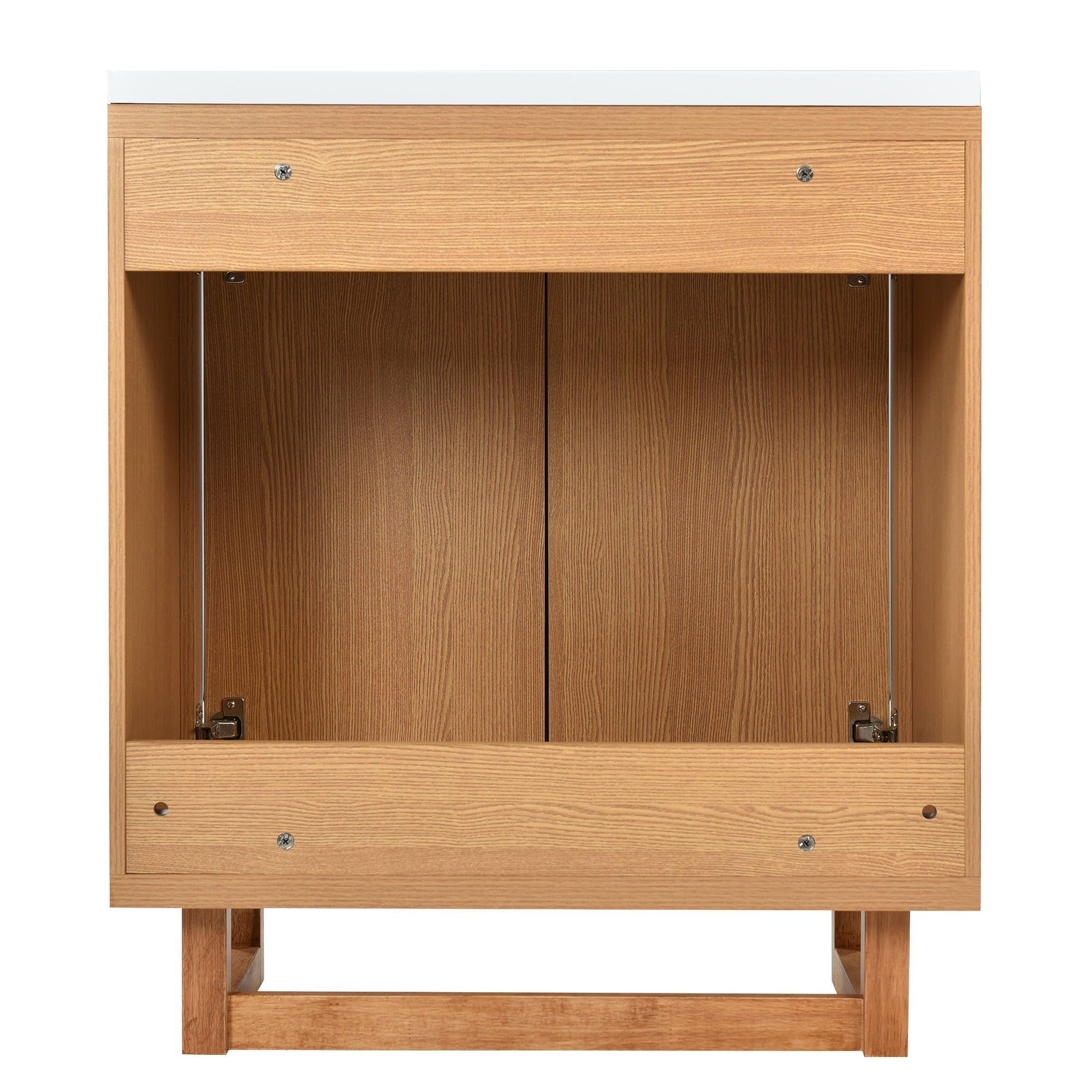 30 inch Solid Wood Freestanding Bathroom Vanity Set in Burly Wood with White Integrated Resin Sink