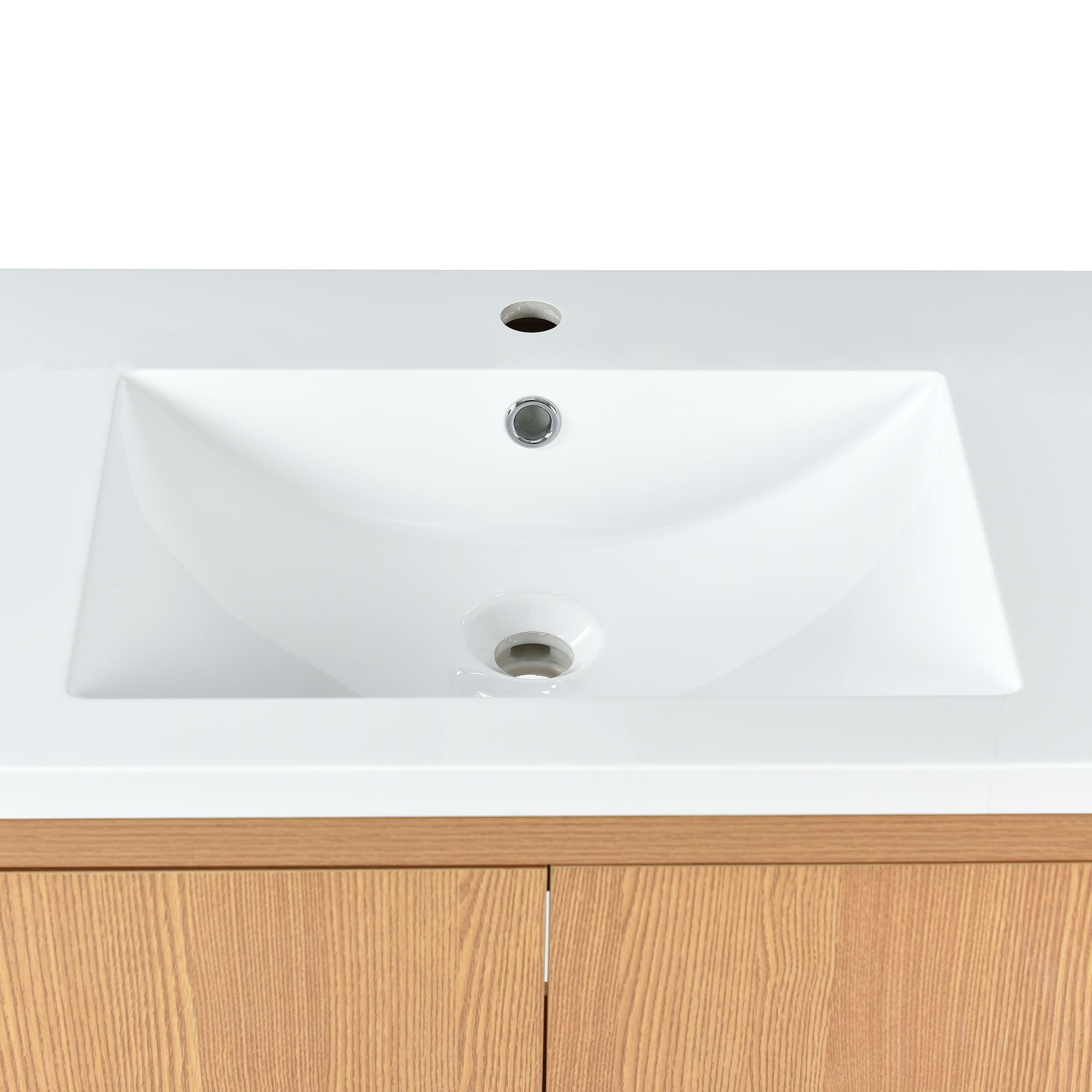 30 inch Solid Wood Freestanding Bathroom Vanity Set in Burly Wood with White Integrated Resin Sink