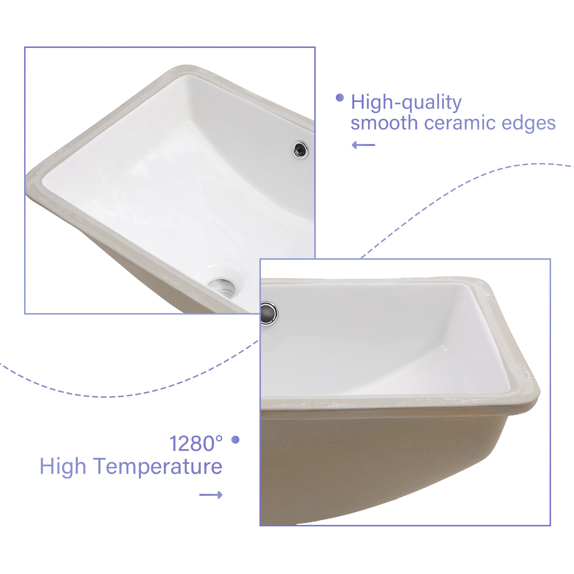 Rectangle Ceramic Undermount Bathroom Sink with Overflow
