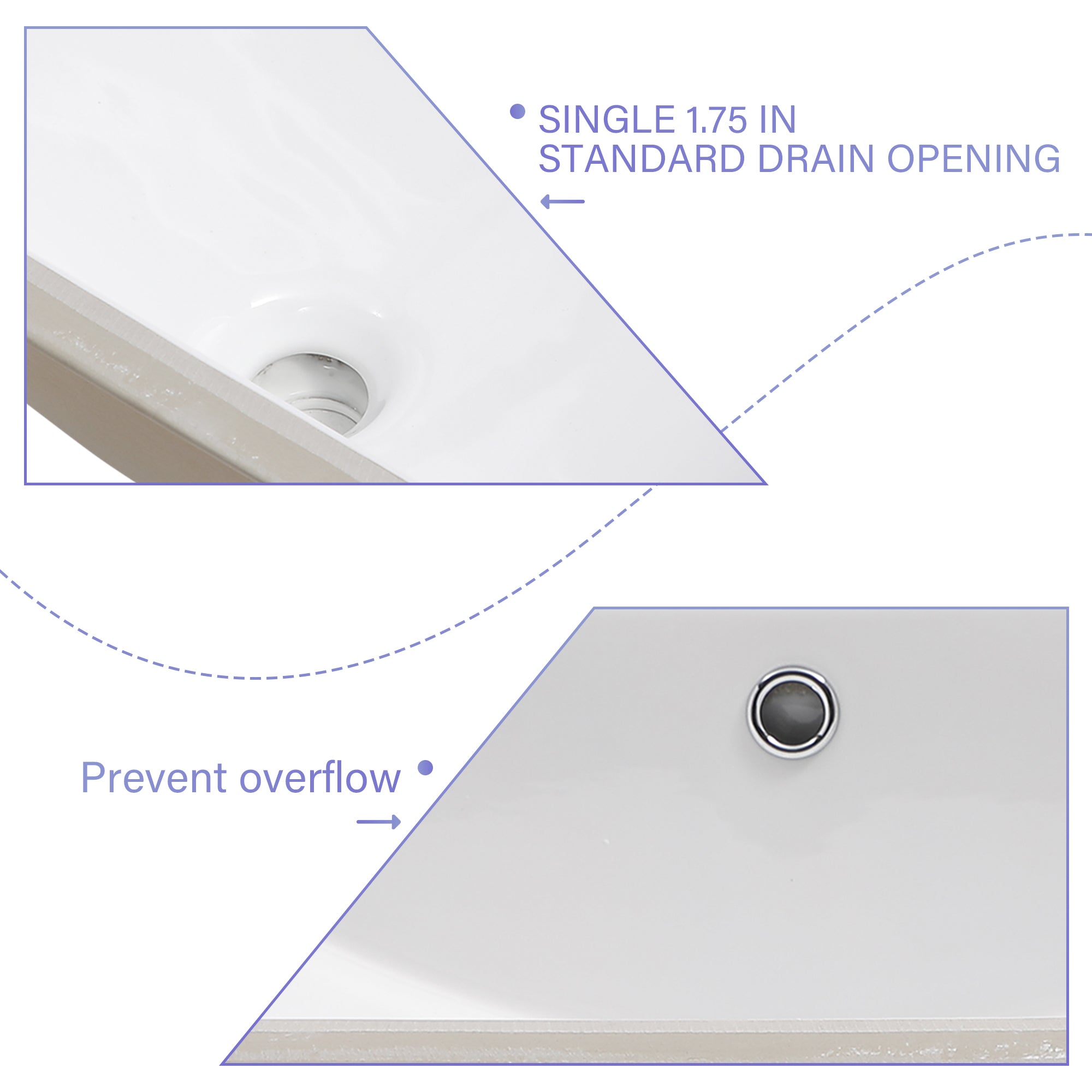 Rectangle Ceramic Undermount Bathroom Sink with Overflow