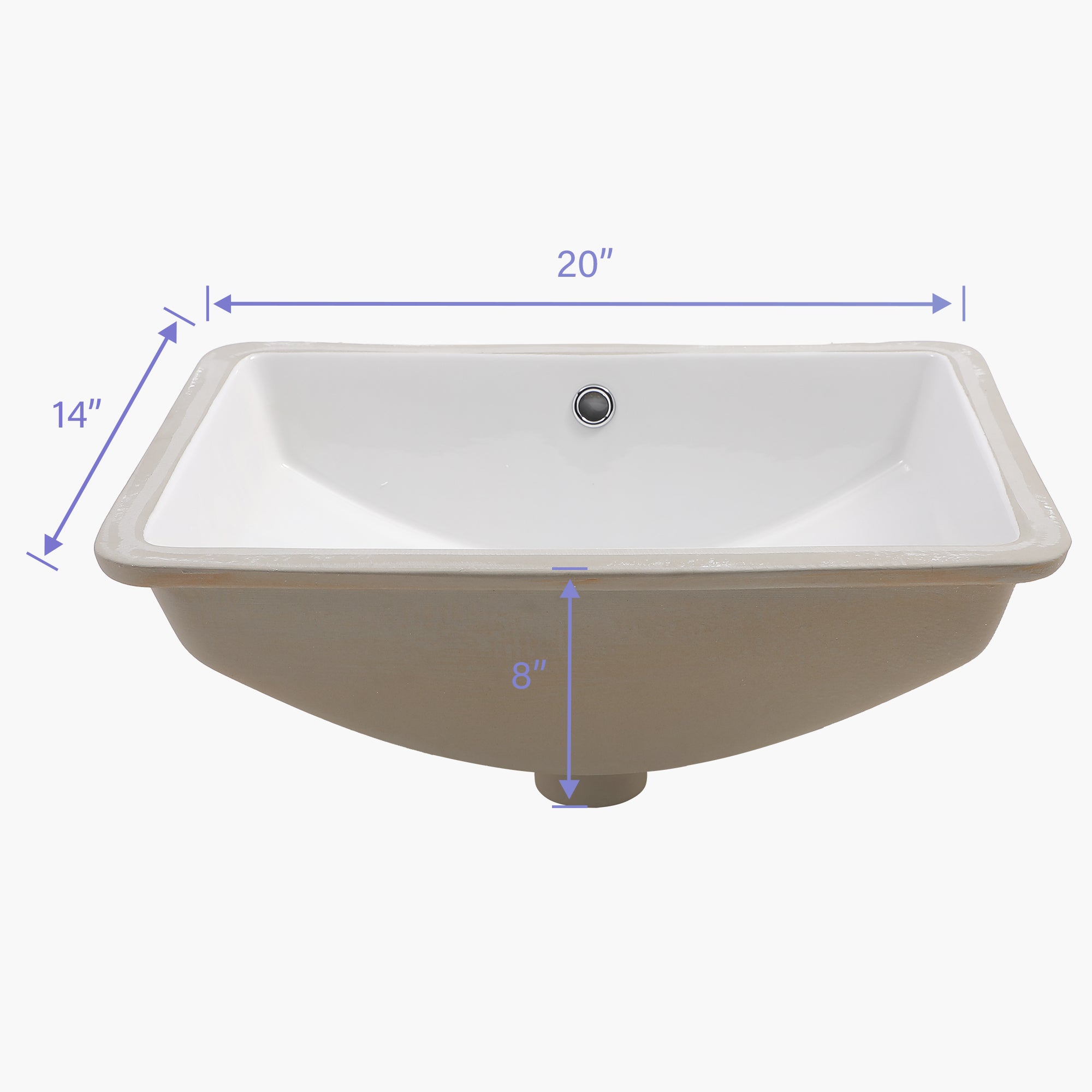 Rectangle Ceramic Undermount Bathroom Sink with Overflow