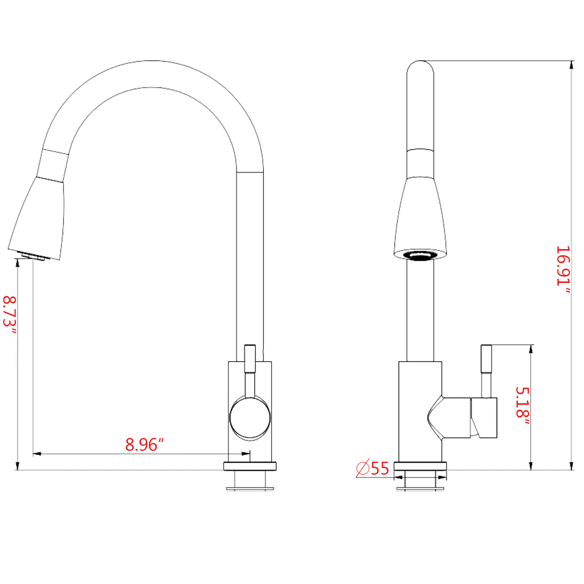 Single Handle Deck Mounted High Arc Pull Down Kitchen Faucet with Sprayer