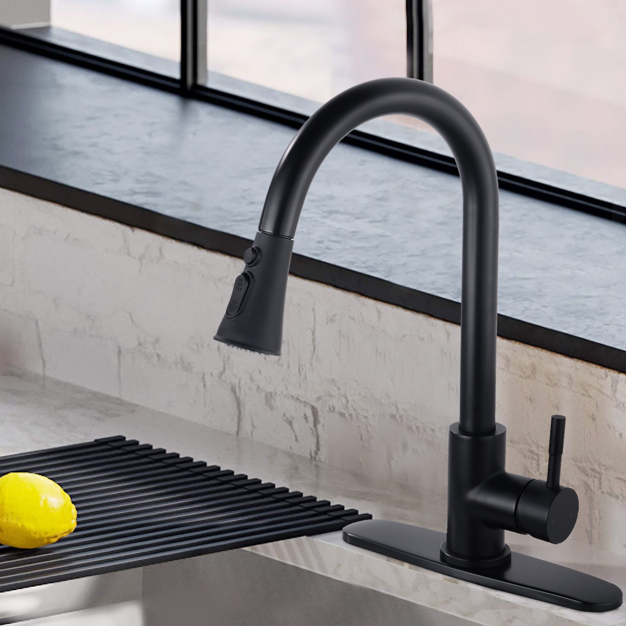Single Handle Deck Mounted High Arc Pull Down Kitchen Faucet with Sprayer