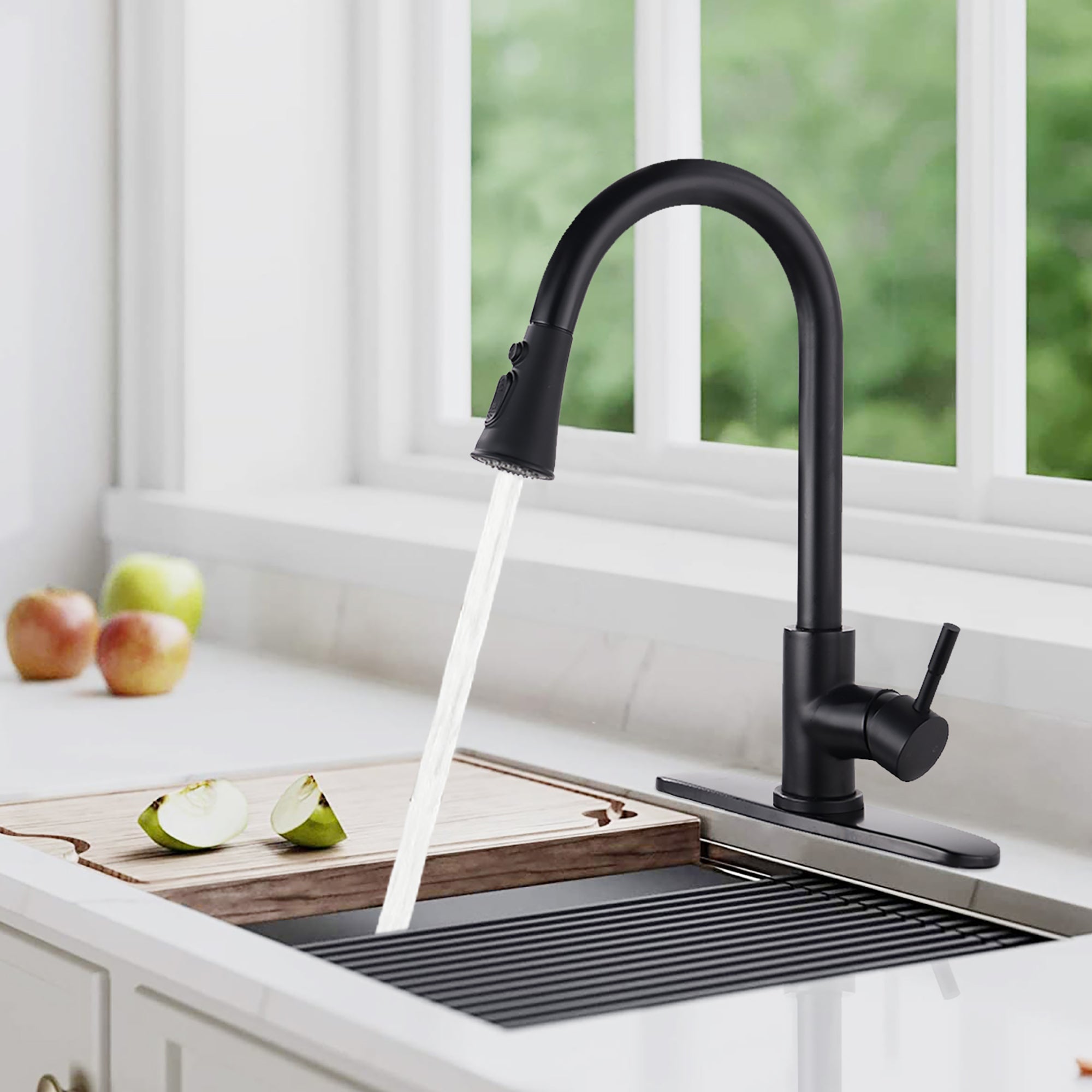 Single Handle Deck Mounted High Arc Pull Down Kitchen Faucet with Sprayer