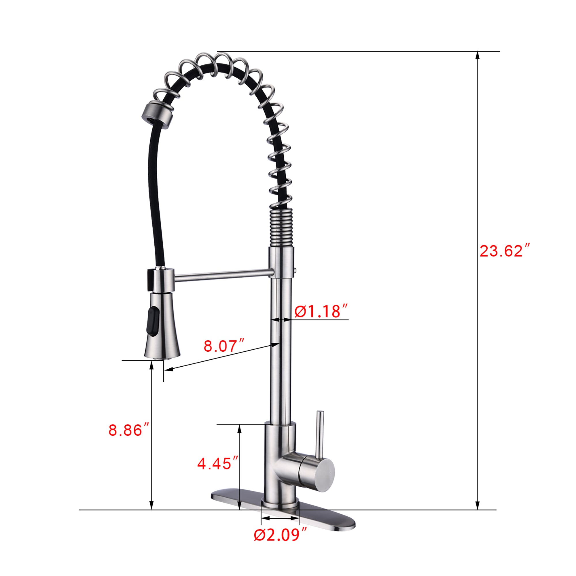 Single Handle Deck Mounted Spring Neck Pull Down Kitchen Faucet with Sprayer