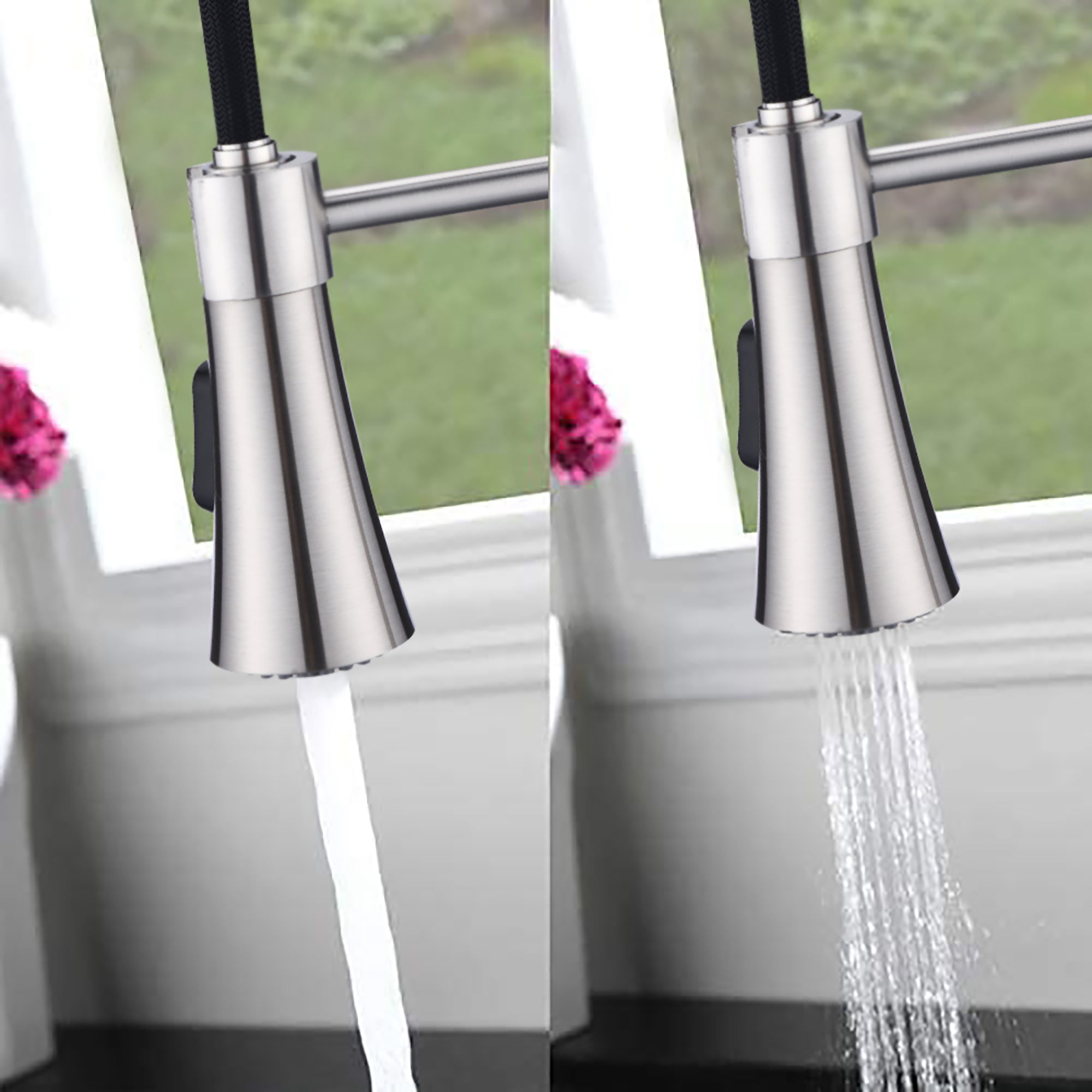 Single Handle Deck Mounted Spring Neck Pull Down Kitchen Faucet with Sprayer