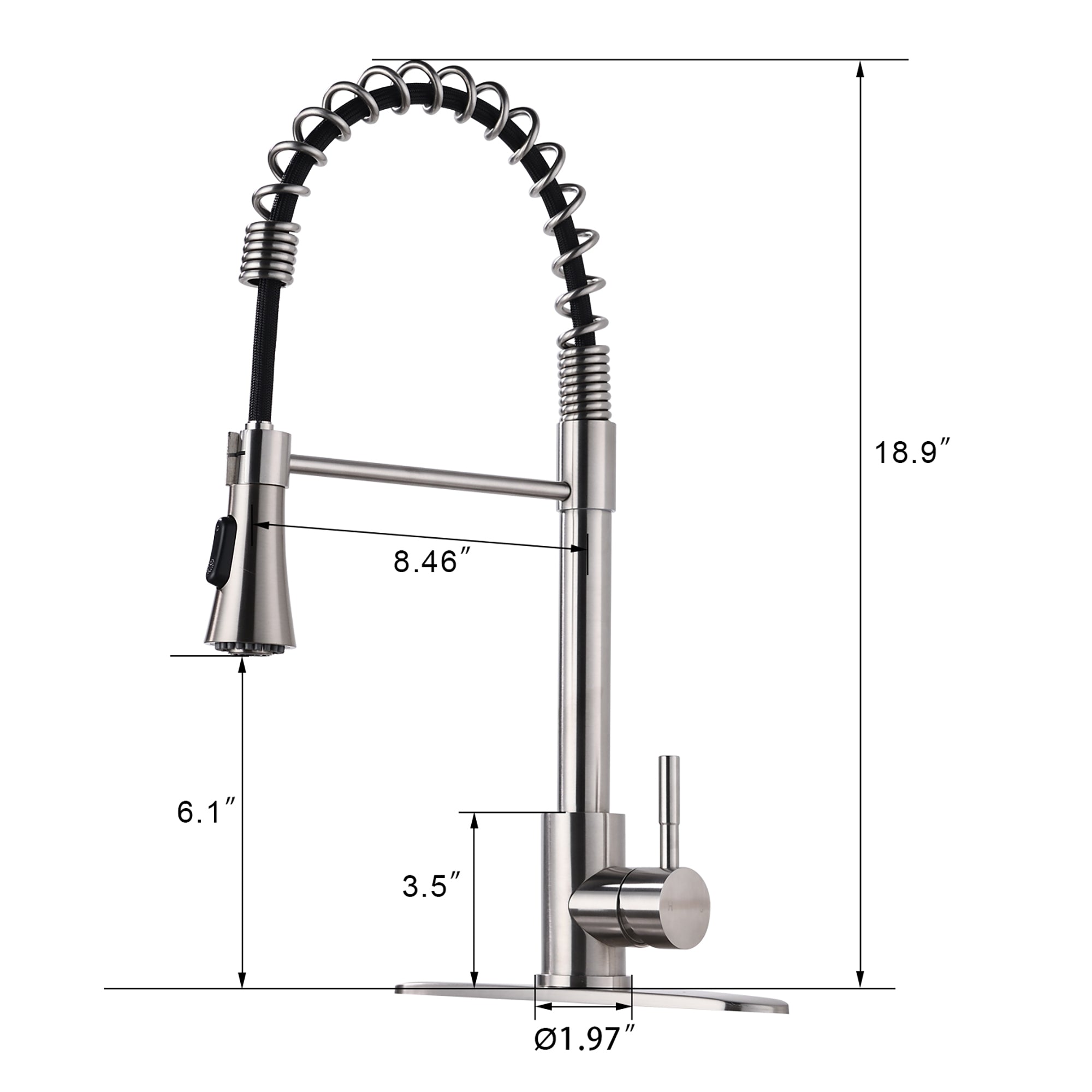 Single Handle Deck Mounted Spring Neck Pull Down Kitchen Faucet with Sprayer