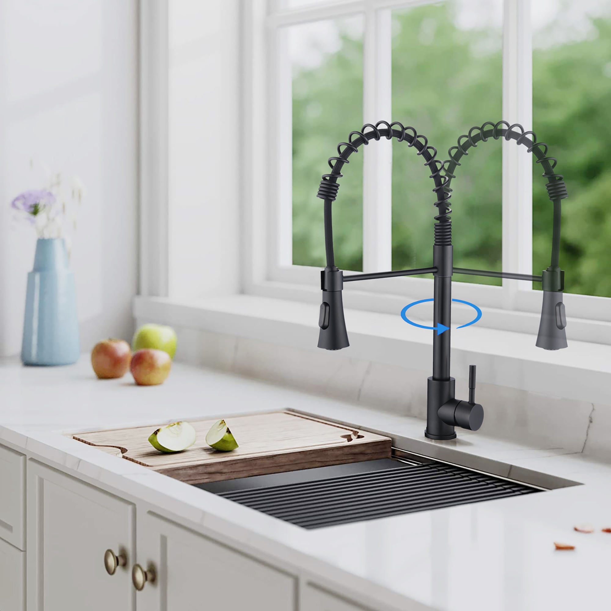 Single Handle Deck Mounted Spring Neck Pull Down Kitchen Faucet with Sprayer