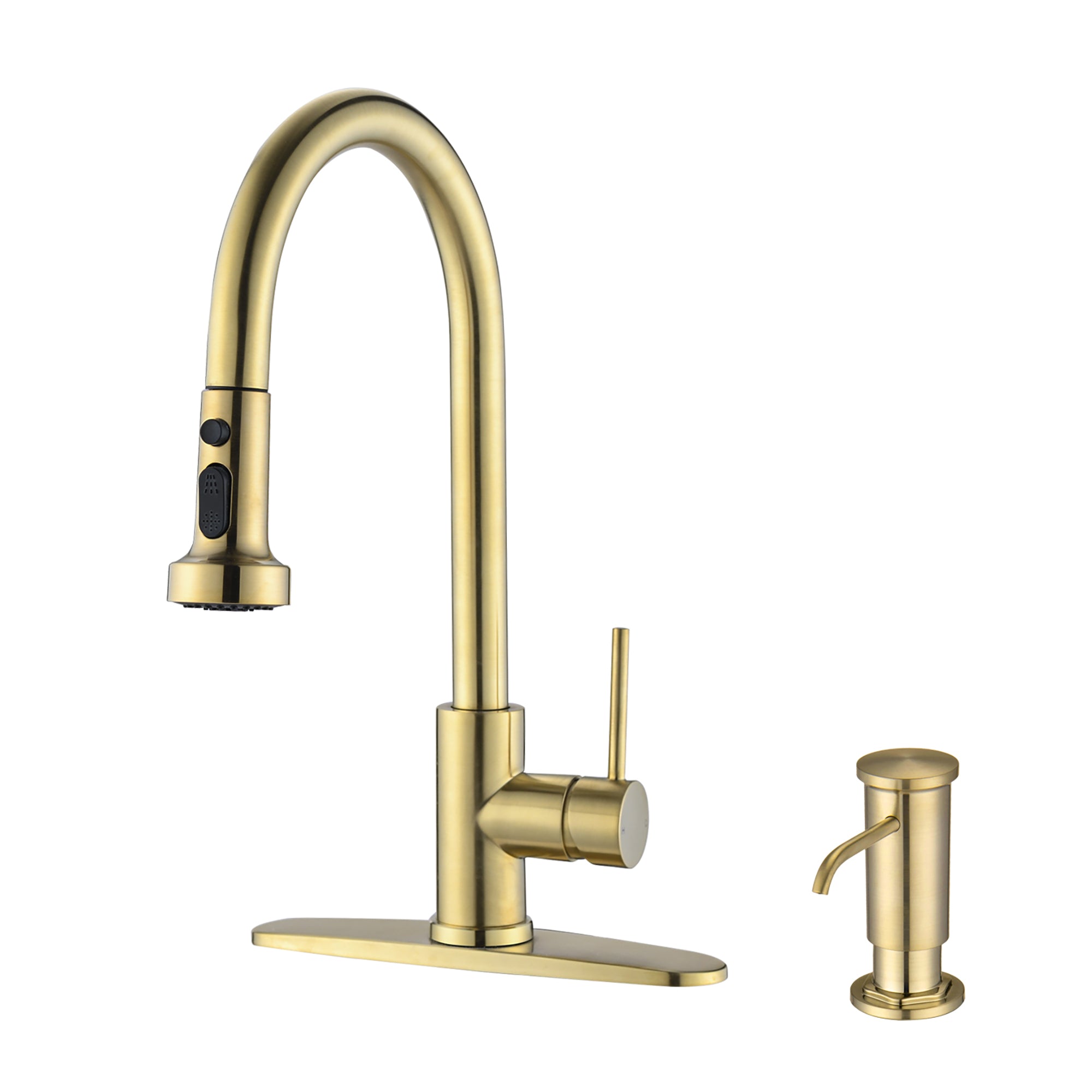 Single Handle Deck Mounted High Arc Pull Down Stainless Steel Kitchen Faucet with Soap Dispenser