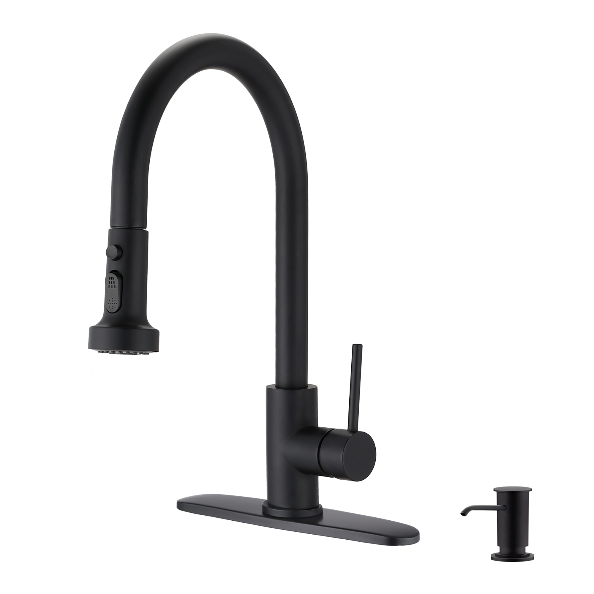 Single Handle Deck Mounted High Arc Pull Down Stainless Steel Kitchen Faucet with Soap Dispenser