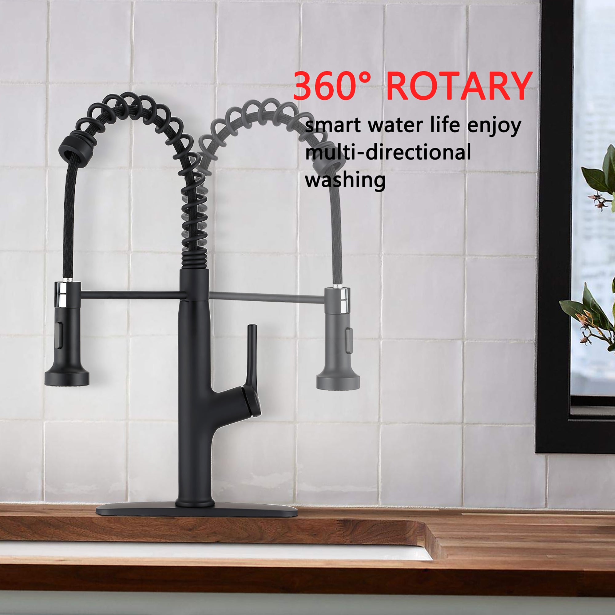 Single Handle Deck Mounted Spring Neck Kitchen Faucet with Pull out Sprayer